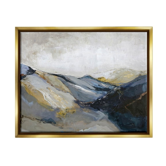 Stupell Industries Abstract Mountain Peaks Landscape Painting Metallic Gold Floating Framed Canvas Print Wall Art, Design by Design Fabrikken
