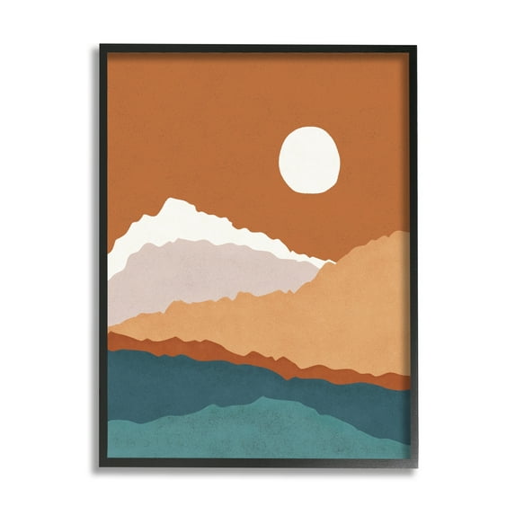 Stupell Industries Abstract Mountain Peaks Round Moon Nature Scene Graphic Art Black Framed Art Print Wall Art, Design by JJ Design House LLC
