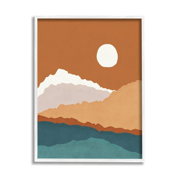 Stupell Industries Abstract Mountain Peaks Round Moon Nature Scene Graphic Art White Framed Art Print Wall Art, Design by JJ Design House LLC