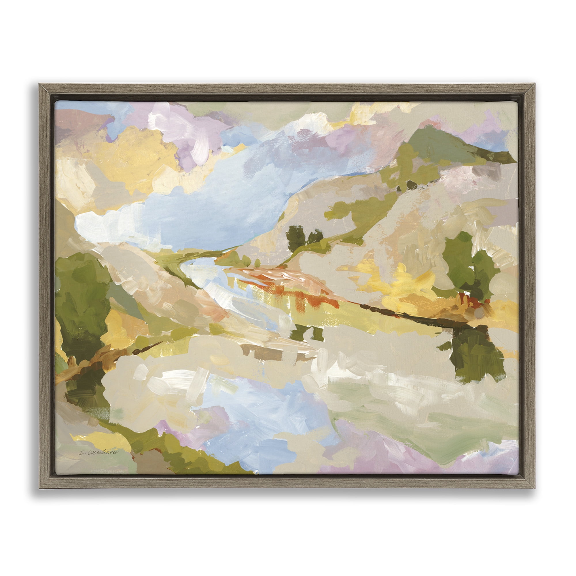 Stupell Industries Abstract Mountain Reflection Painting Abstract Painting Brown Floater Framed Canvas Art Print Wall Art, 31 x 25