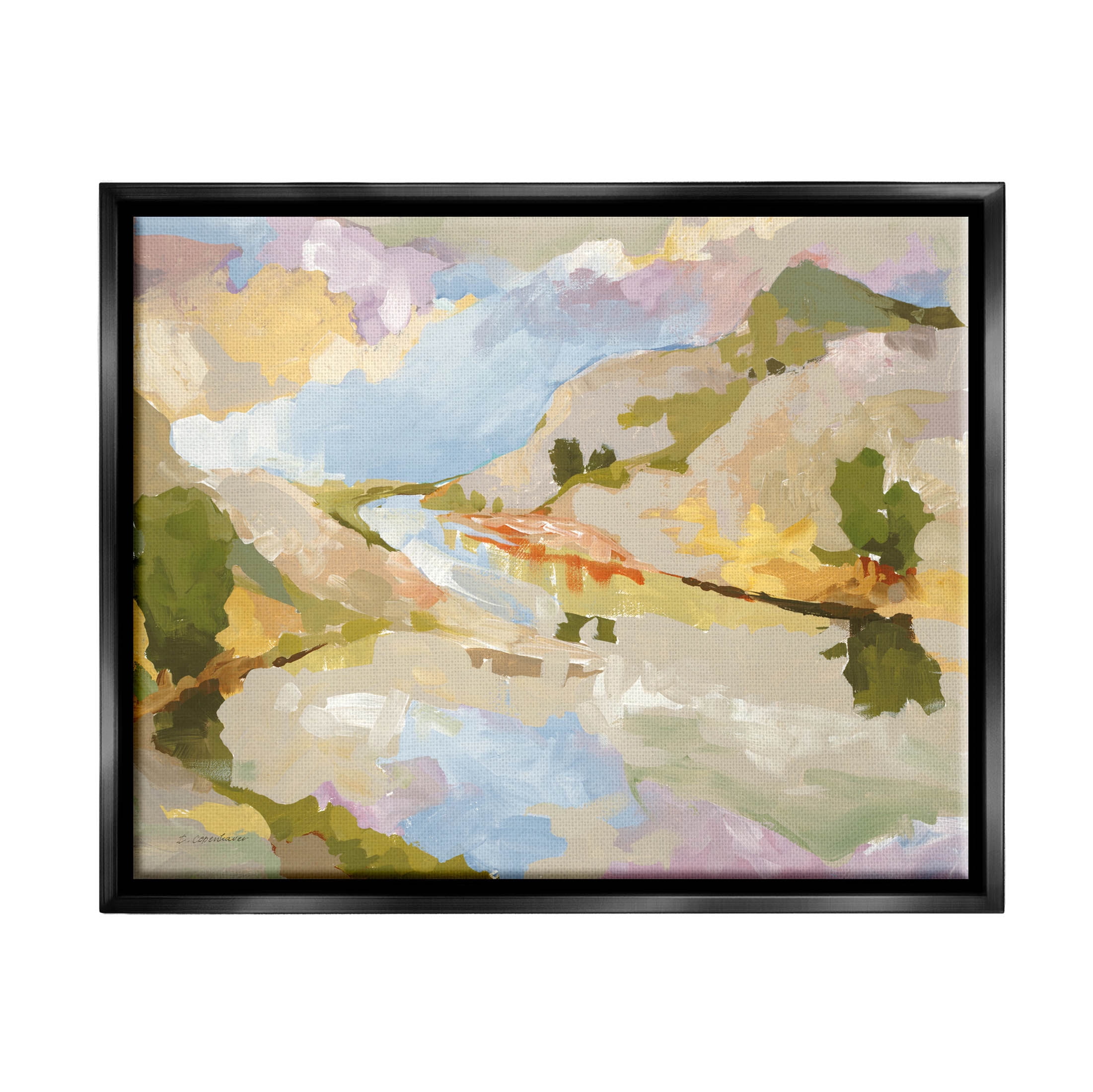 Stupell Industries Abstract Mountain Reflection Painting Painting Jet Black Floating Framed Canvas Print Wall Art, Design by Trevor Copenhaver