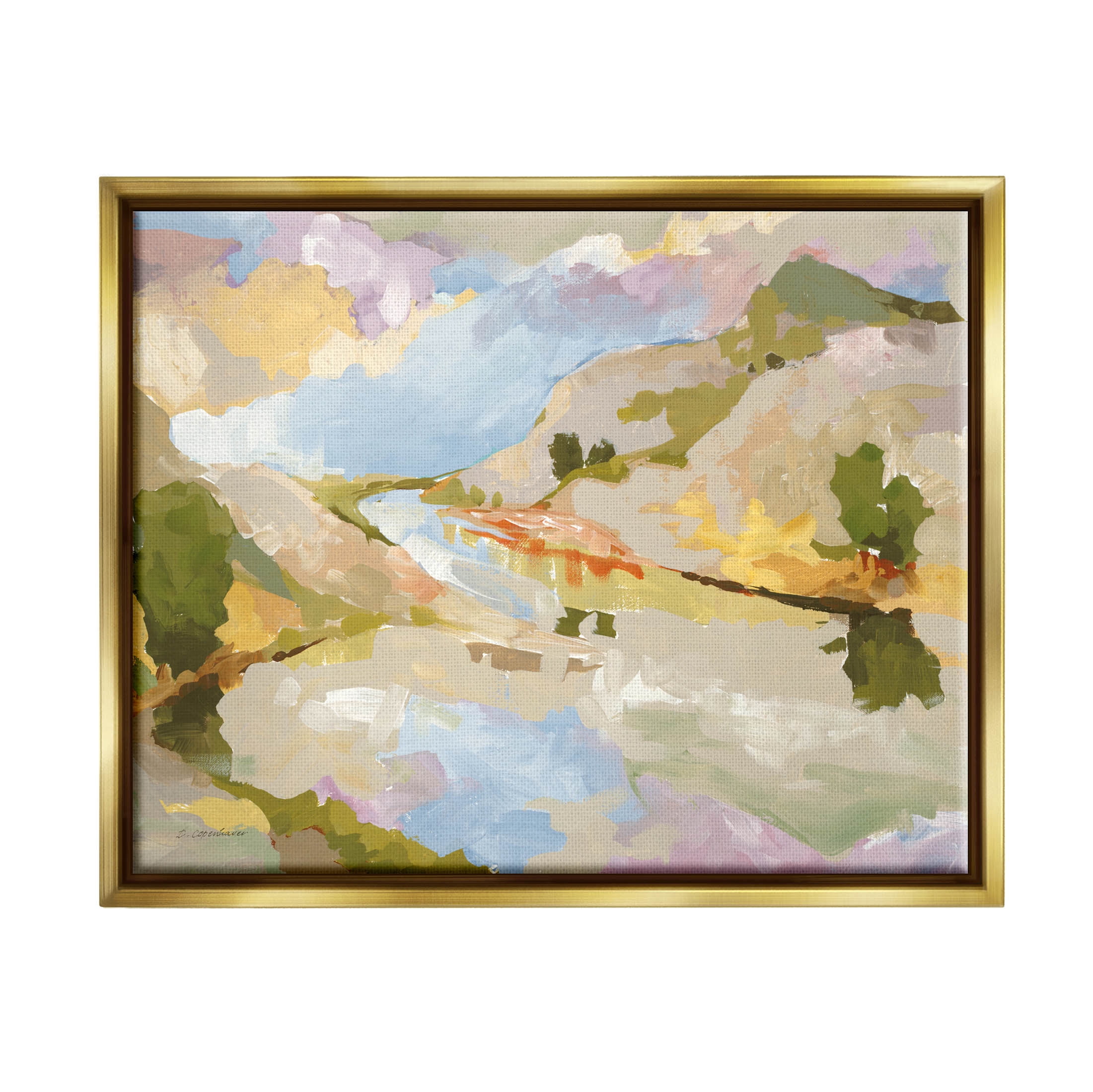 Stupell Industries Abstract Mountain Reflection Painting Painting Metallic Gold Floating Framed Canvas Print Wall Art, Design by Trevor Copenhaver