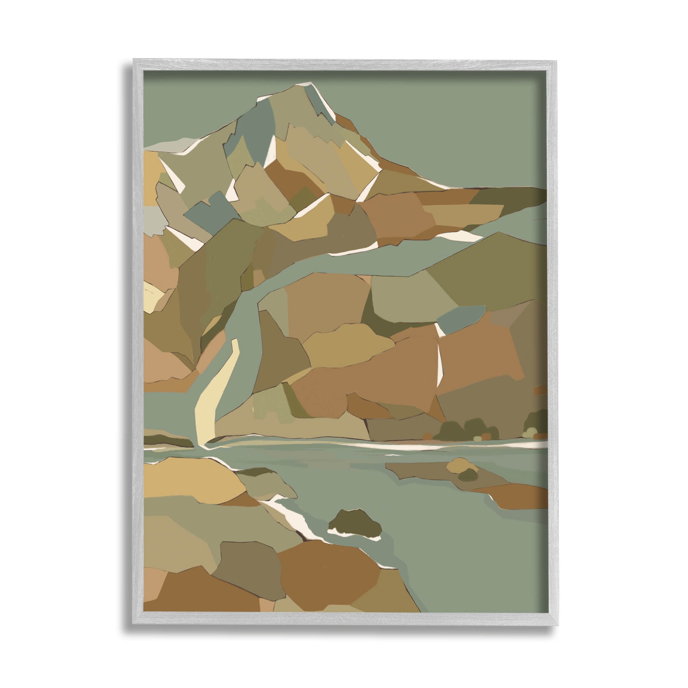 Stupell Industries Abstract Mountain River Blocked Neutrals Graphic Art Gray Framed Art Print Wall Art, Design by Nikita Jariwala
