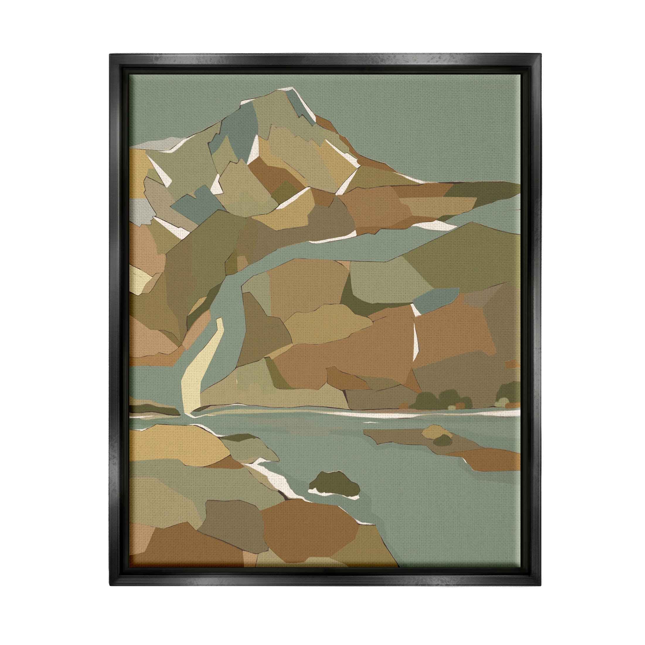 Stupell Industries Abstract Mountain River Blocked Neutrals Graphic Art Jet Black Floating Framed Canvas Print Wall Art, Design by Nikita Jariwala