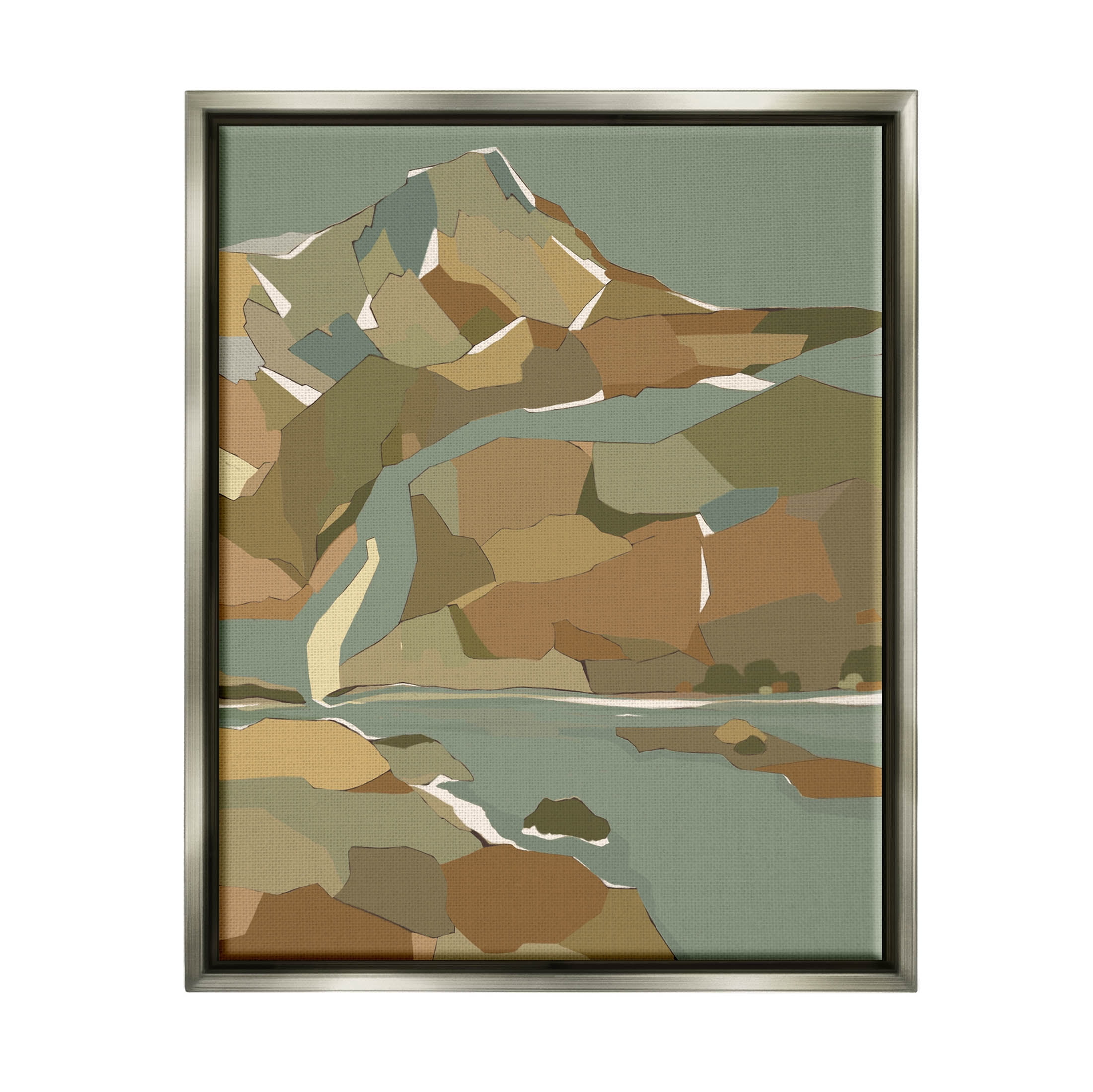 Stupell Industries Abstract Mountain River Blocked Neutrals Graphic Art Luster Gray Floating Framed Canvas Print Wall Art, Design by Nikita Jariwala