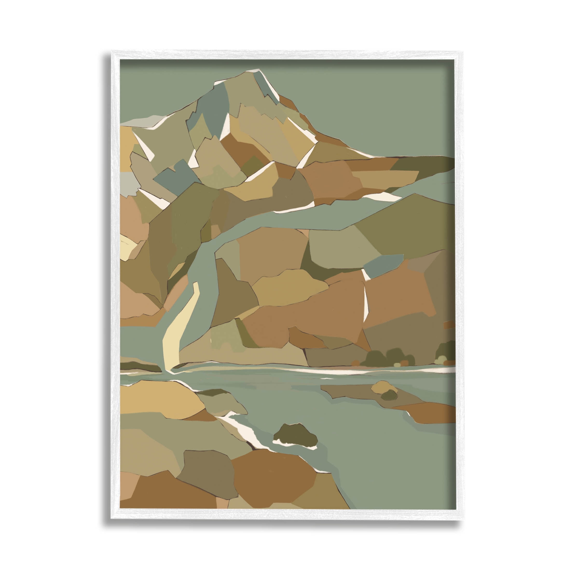 Stupell Industries Abstract Mountain River Blocked Neutrals Graphic Art White Framed Art Print Wall Art, Design by Nikita Jariwala