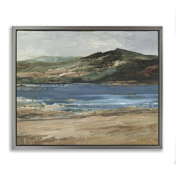 Stupell Industries Abstract Mountain Riverbank Landscape & Nature Painting Gray Floater Framed Canvas Art Print Wall Art, 21 x 17