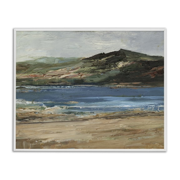Stupell Industries Abstract Mountain Riverbank Landscape & Nature Painting White Framed Art Print Wall Art, 14 x 11