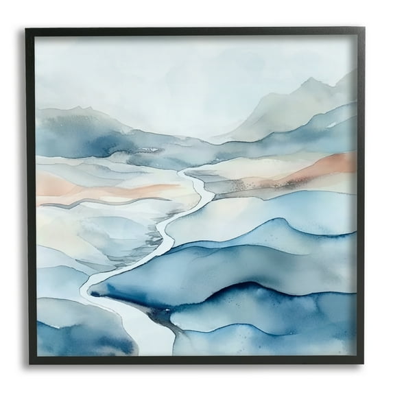 Stupell Industries Abstract Mountain Stream Landscape Painting Black Framed Art Print Wall Art, 12 x 12