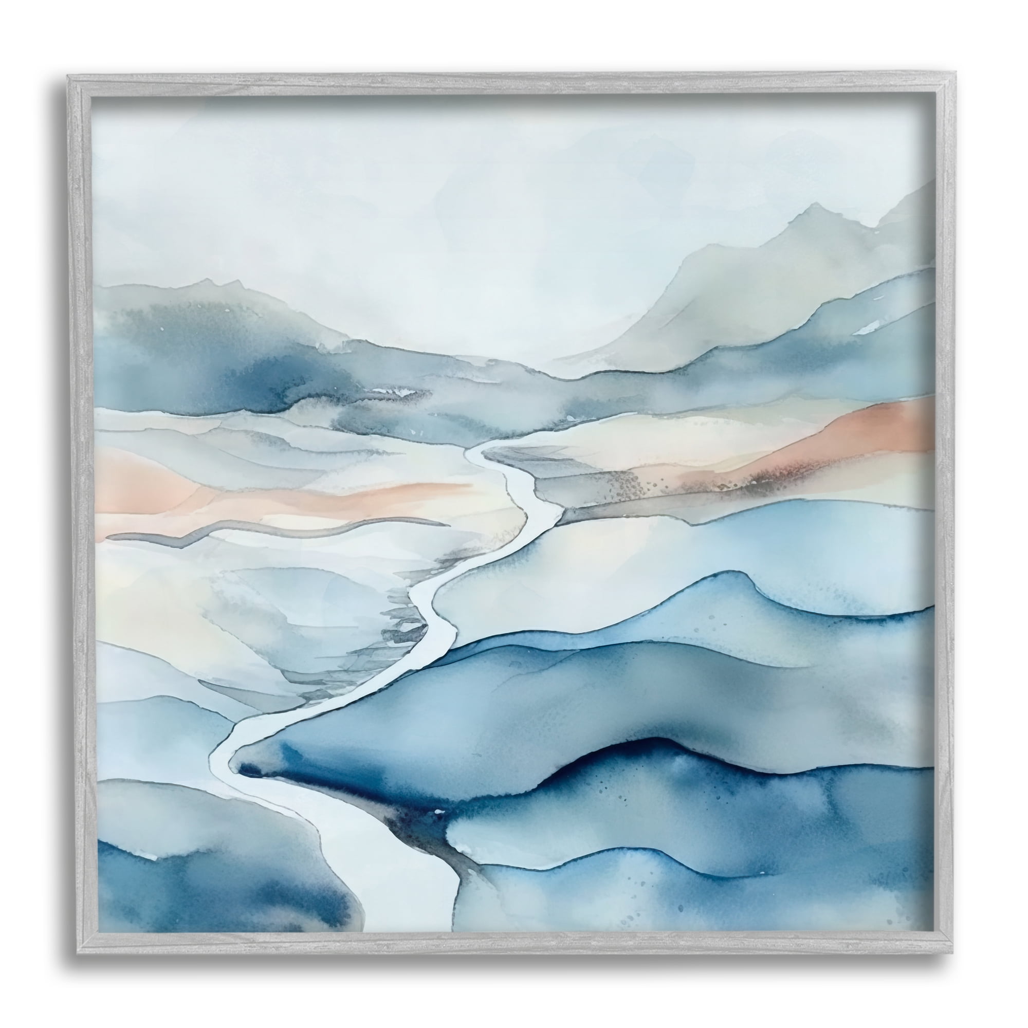 Stupell Industries Abstract Mountain Stream Landscape Painting Gray Framed Art Print Wall Art, 17 x 17