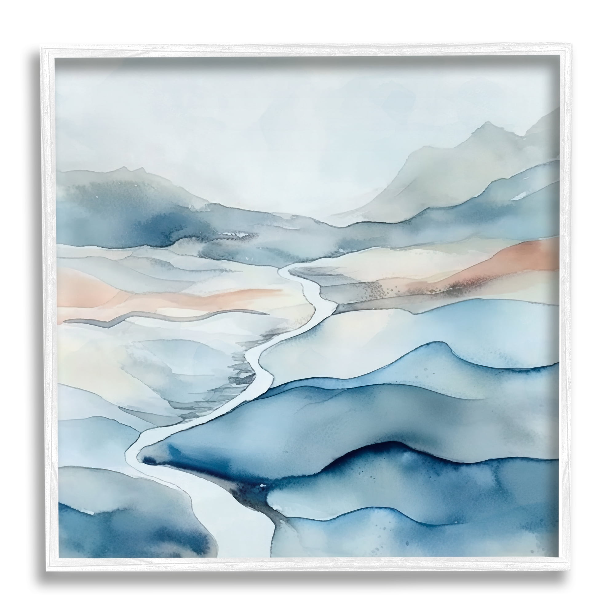 Stupell Industries Abstract Mountain Stream Landscape Painting White Framed Art Print Wall Art, 24 x 24