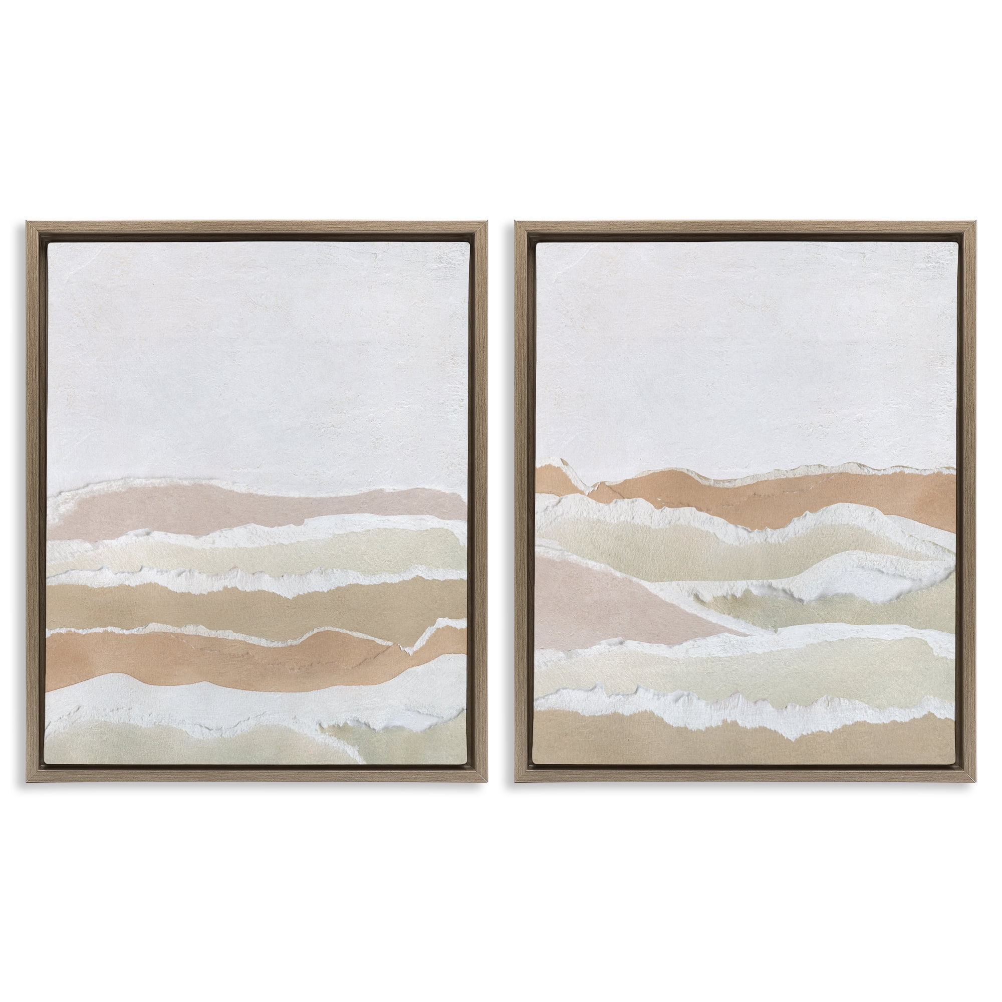 Stupell Industries Abstract Mountain Valley Abstract Painting Brown Floater Framed Canvas Art Print Wall Art, 17 x 21, Set of 2