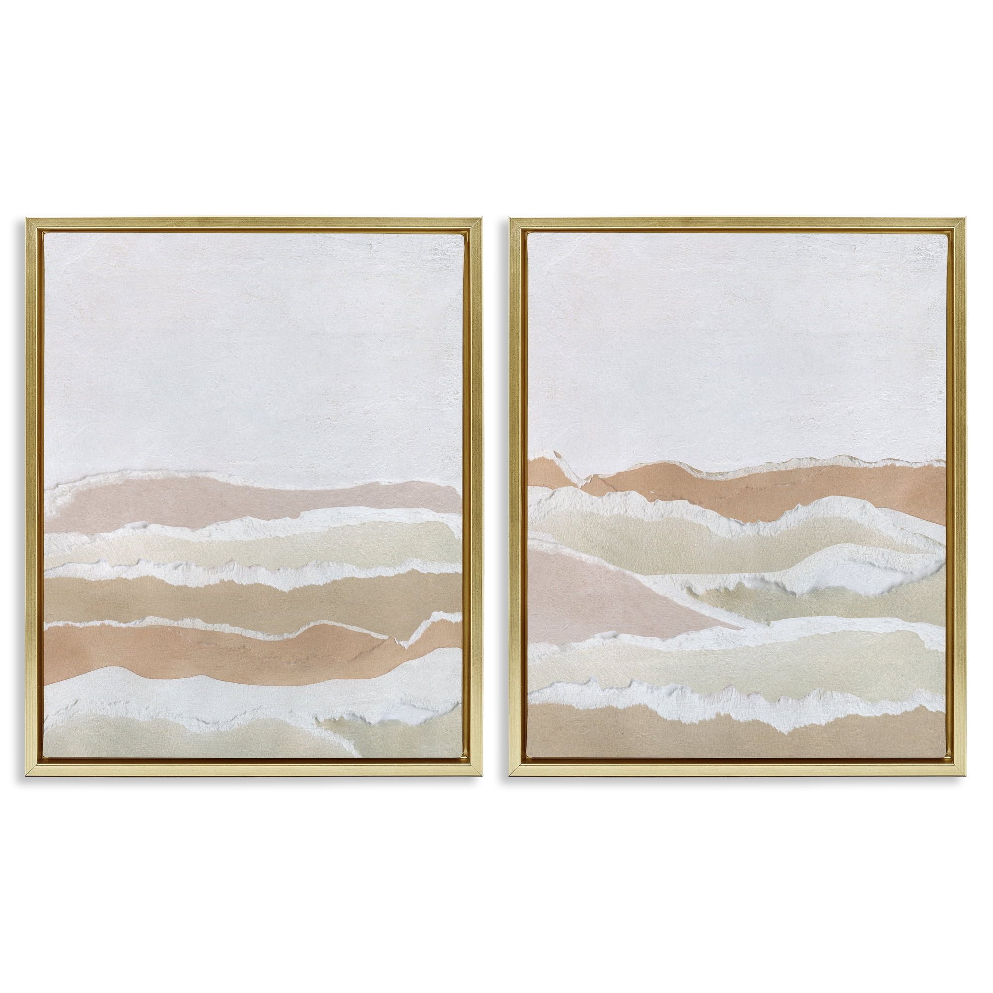 Stupell Industries Abstract Mountain Valley Abstract Painting Gold Floater Framed Canvas Art Print Wall Art, 31 x 25, Set of 2