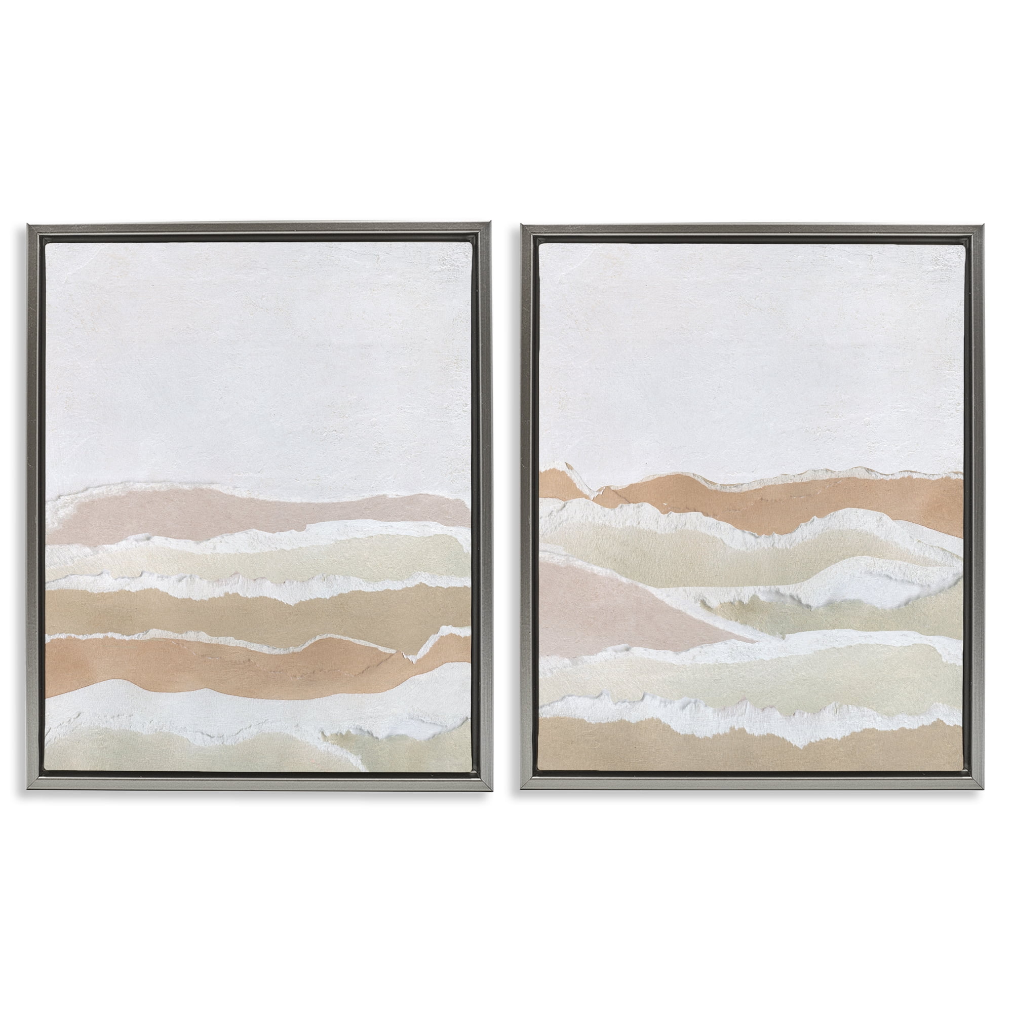 Stupell Industries Abstract Mountain Valley Abstract Painting Gray Floater Framed Canvas Art Print Wall Art, 31 x 25, Set of 2