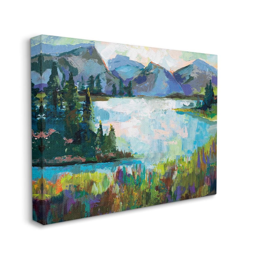 Stupell Industries Abstract Mountains and Lake Pine Landscape Painting Canvas Wall Art Design by Jeanette Vertentes, 24" x 30"