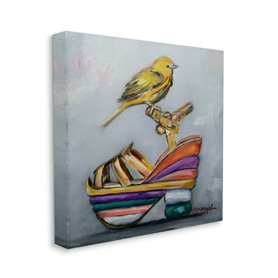 Stupell Industries Abstract Multi-Color Shoe with Yellow Warbler Canvas Wall Art by Karen Weber Fine Art
