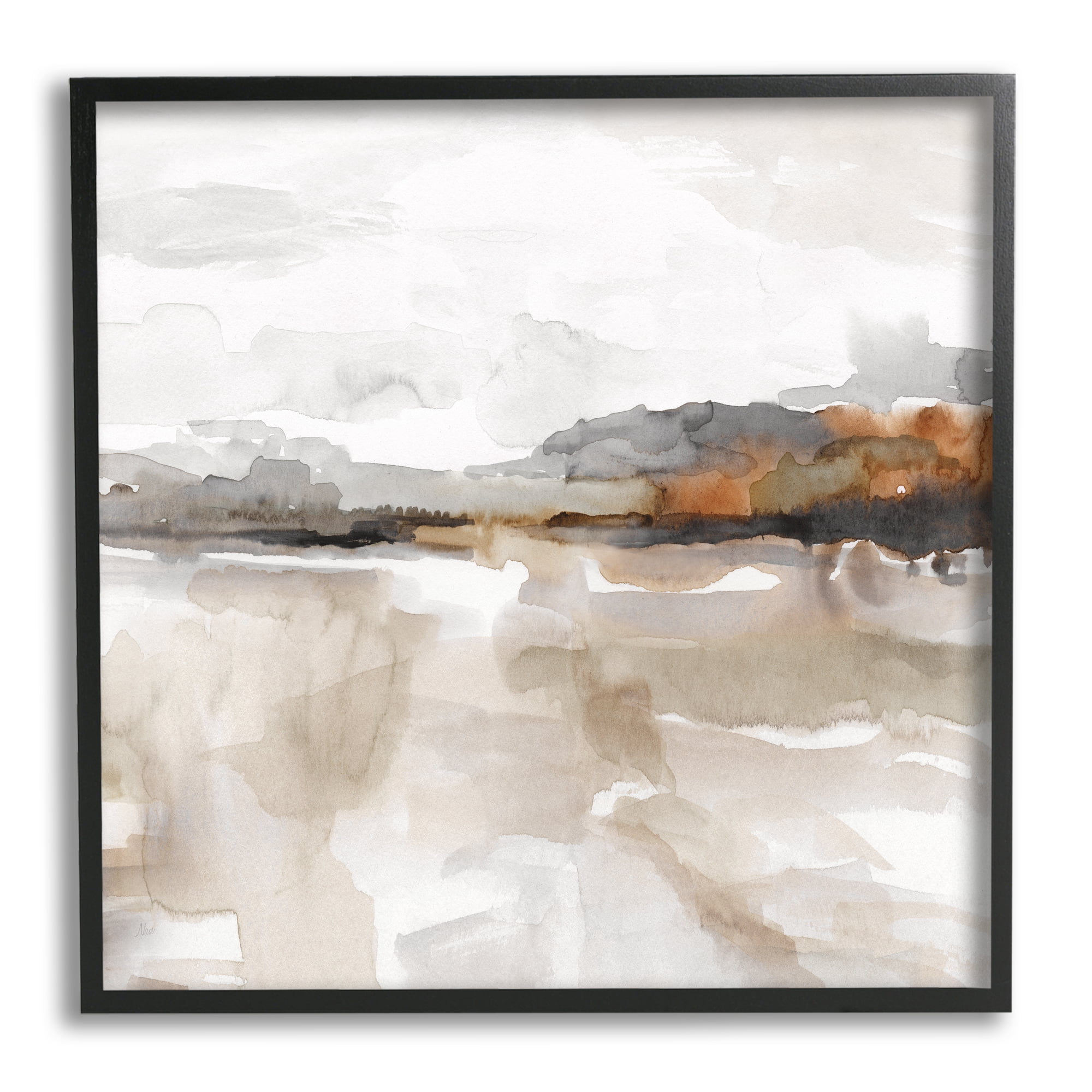 Stupell Industries Abstract Muted Landscape Abstract Painting Black Framed Art Print Wall Art, 12 x 12