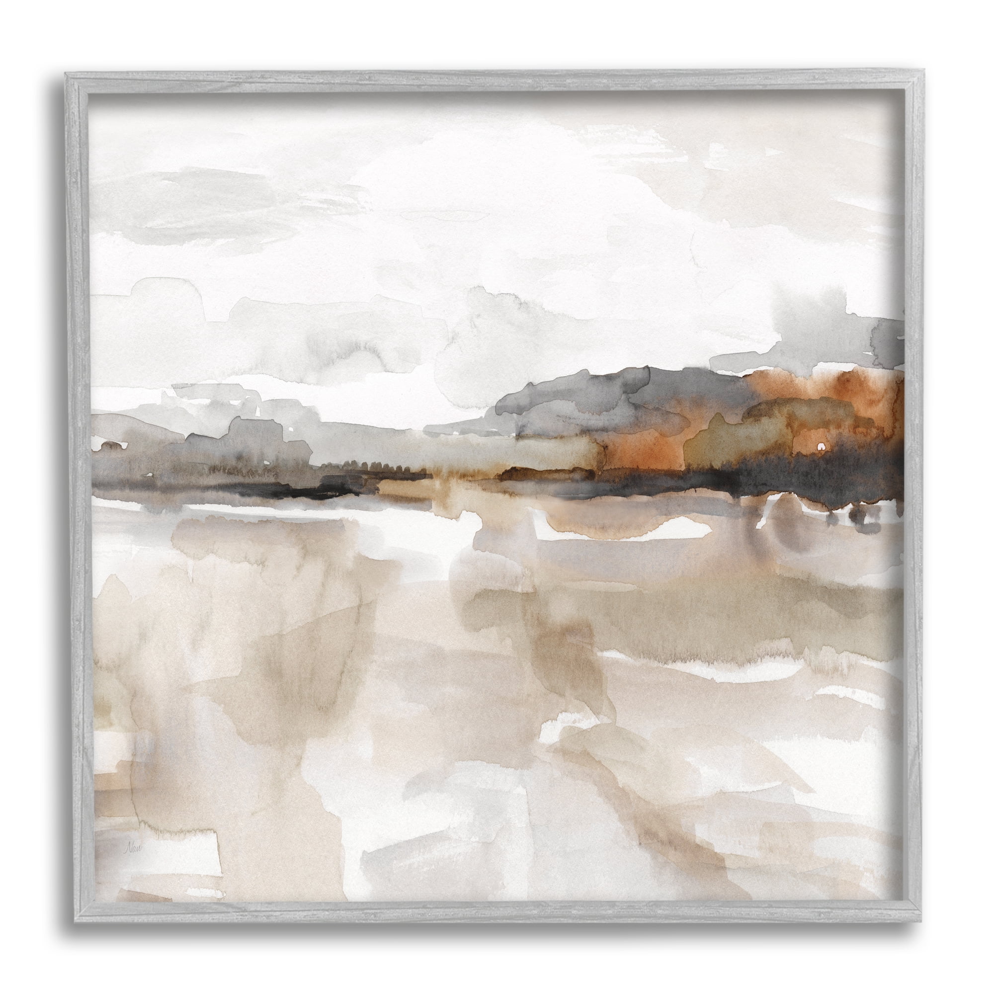 Stupell Industries Abstract Muted Landscape Abstract Painting Gray Framed Art Print Wall Art, 24 x 24