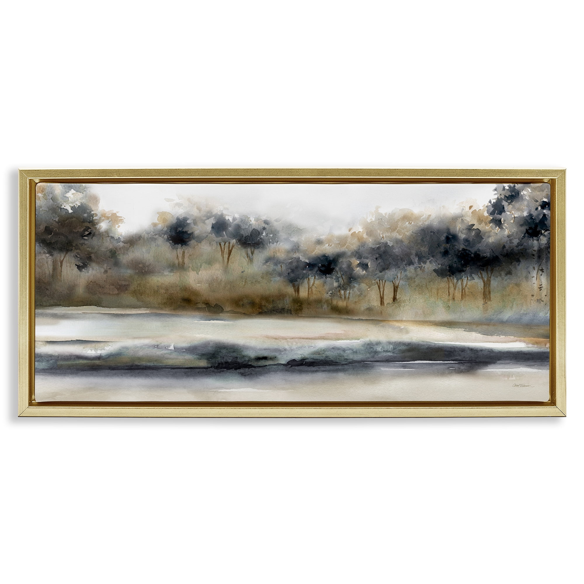 Stupell Industries Abstract Nature Grove Scenery Landscape Painting Gold Floater Framed Canvas Art Print Wall Art, 31 x 14