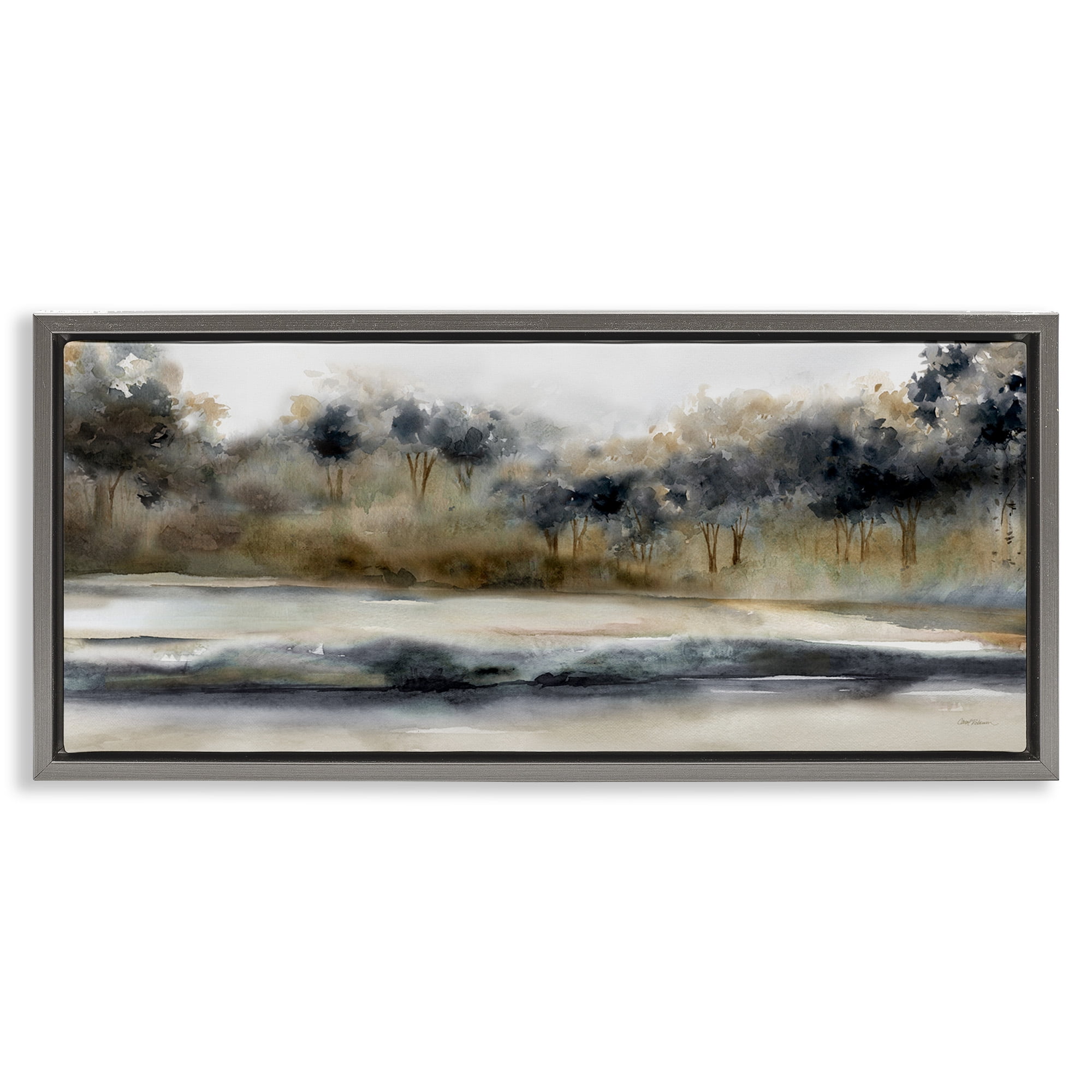 Stupell Industries Abstract Nature Grove Scenery Landscape Painting Gray Floater Framed Canvas Art Print Wall Art, 25 x 11