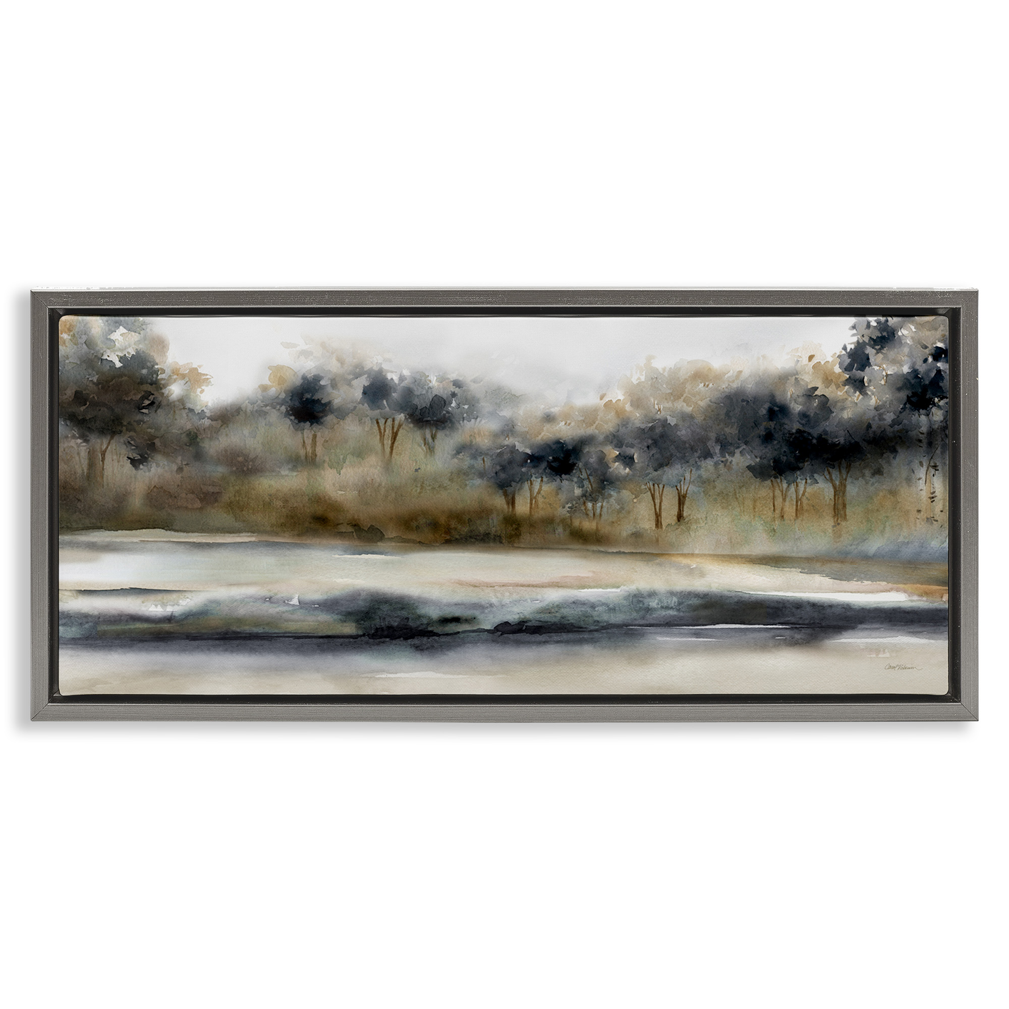 Stupell Industries Abstract Nature Grove Scenery Landscape Painting Gray Floater Framed Canvas Art Print Wall Art, 31 x 14