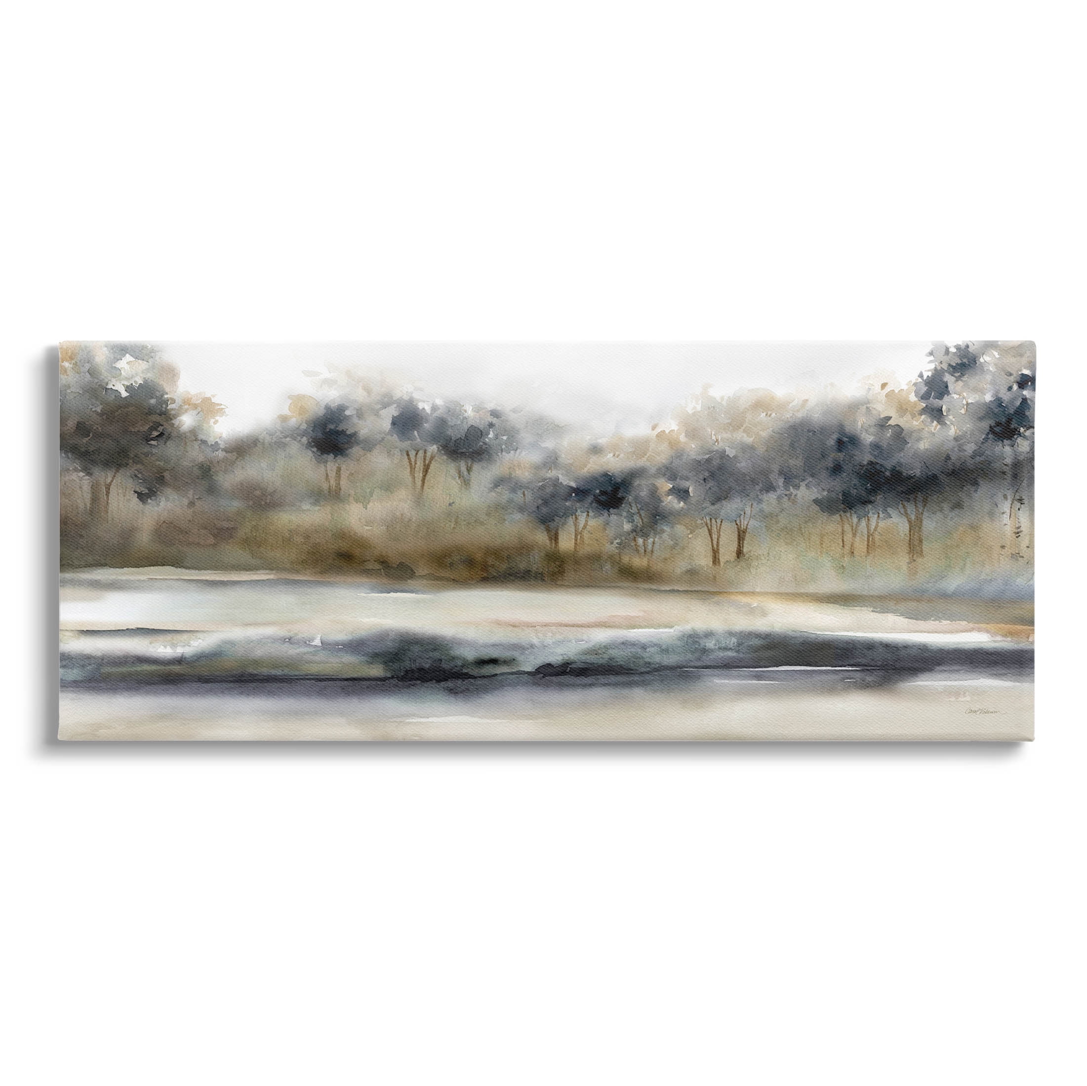 Gray and Beige Abstract Landscape Canvas Wall Art, 17" x 40"