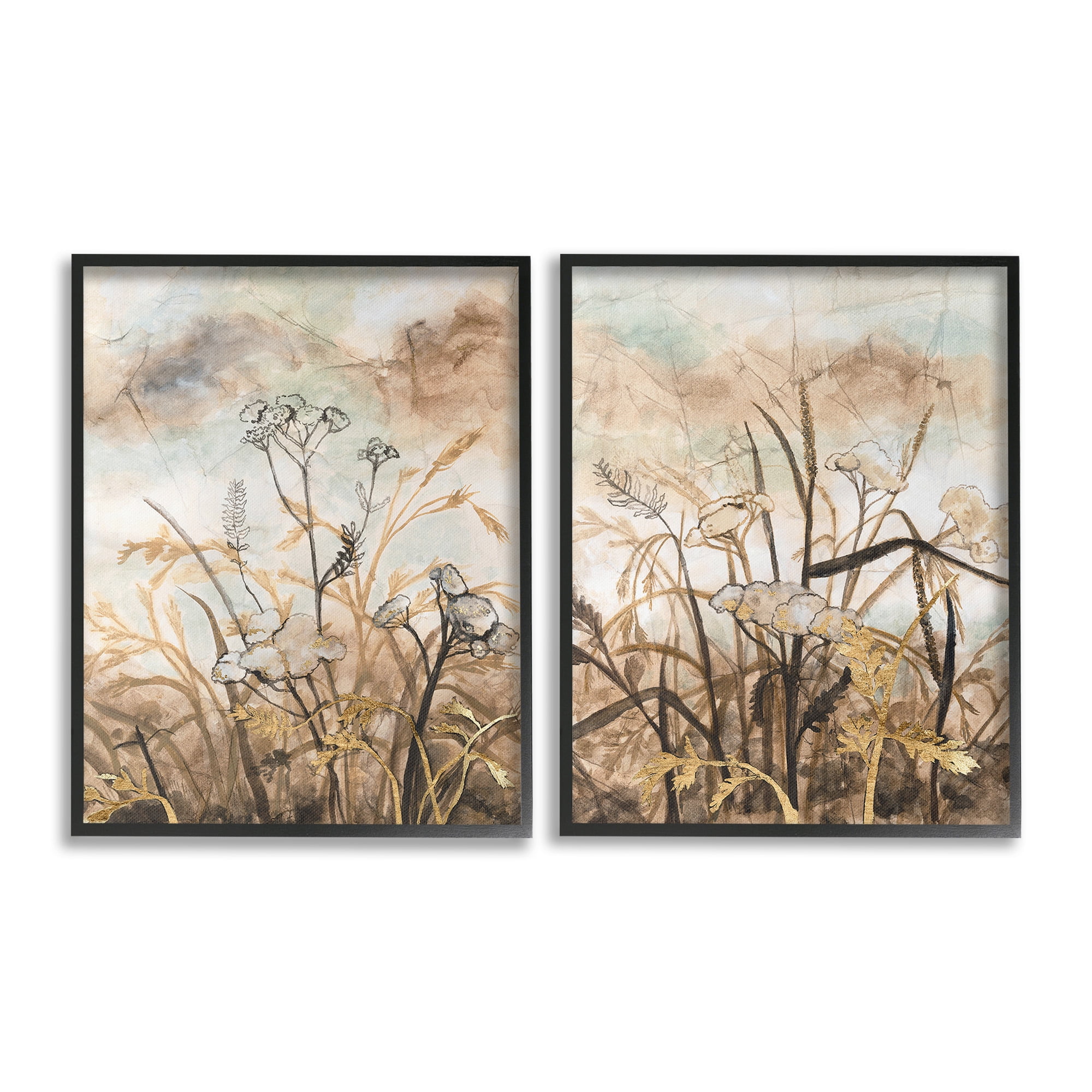 Stupell Industries Abstract Nature Outlines Landscape Painting Black Framed Art Print Wall Art, 16 x 20, Set of 2