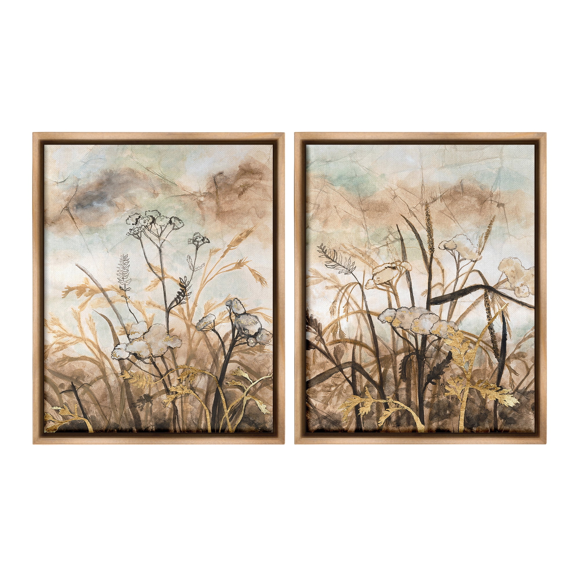 Stupell Industries Abstract Nature Outlines Landscape Painting Brown Floater Framed Canvas Art Print Wall Art, 17 x 21, Set of 2