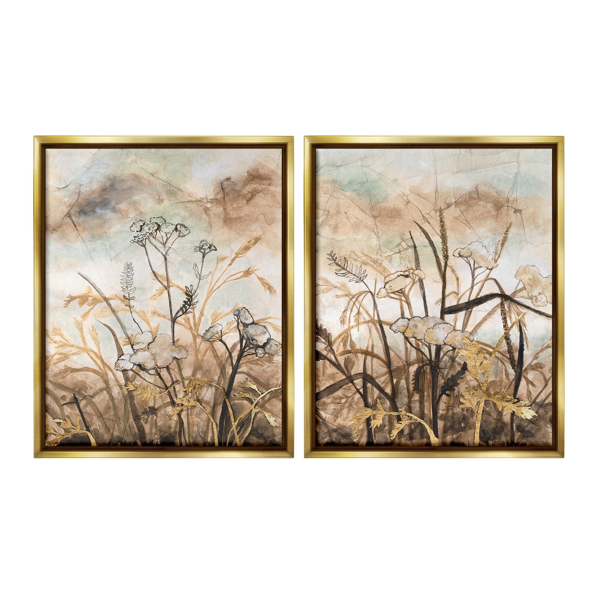 Stupell Industries Abstract Nature Outlines Landscape Painting Gold Floater Framed Canvas Art Print Wall Art, 17 x 21, Set of 2