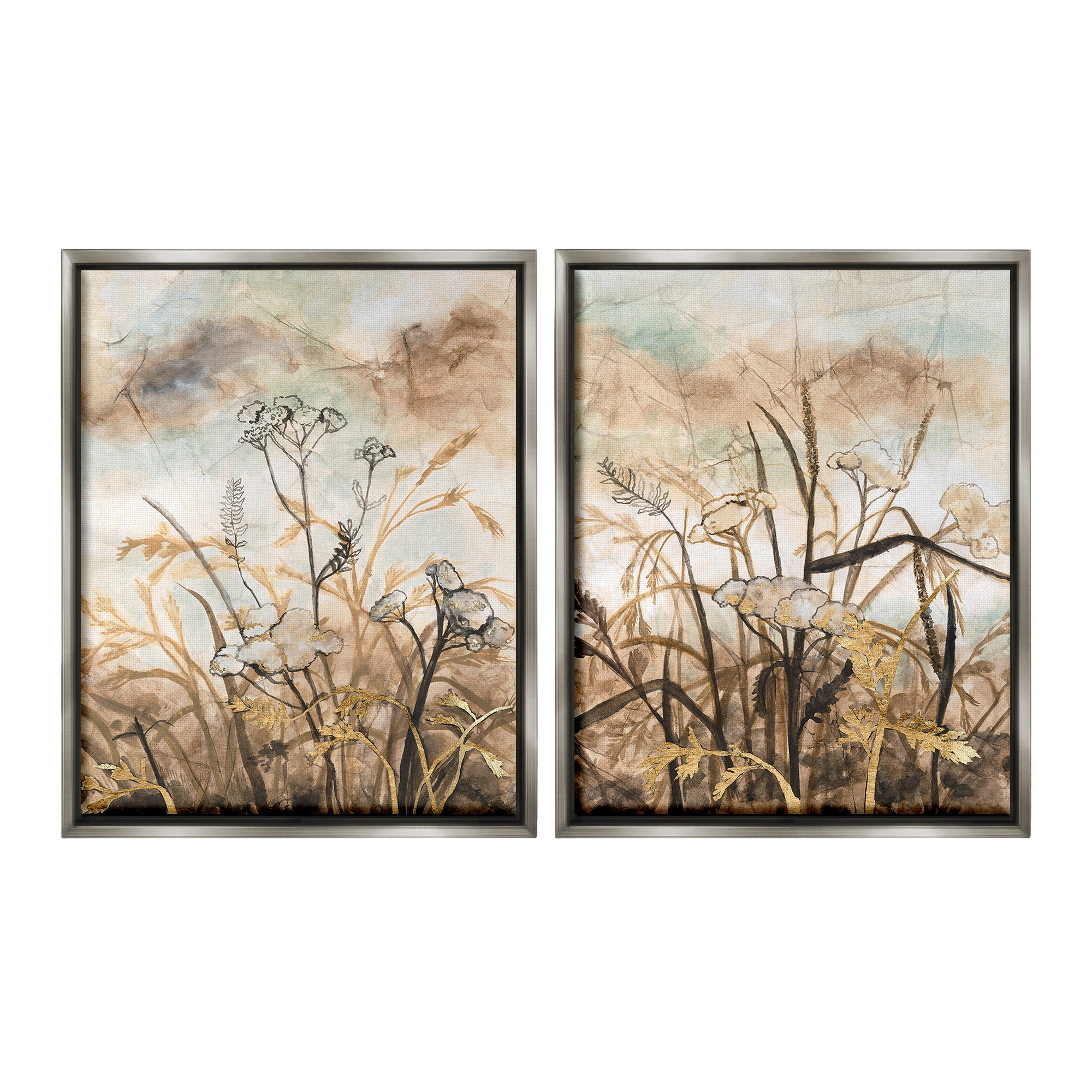 Stupell Industries Abstract Nature Outlines Landscape Painting Gray Floater Framed Canvas Art Print Wall Art, 17 x 21, Set of 2