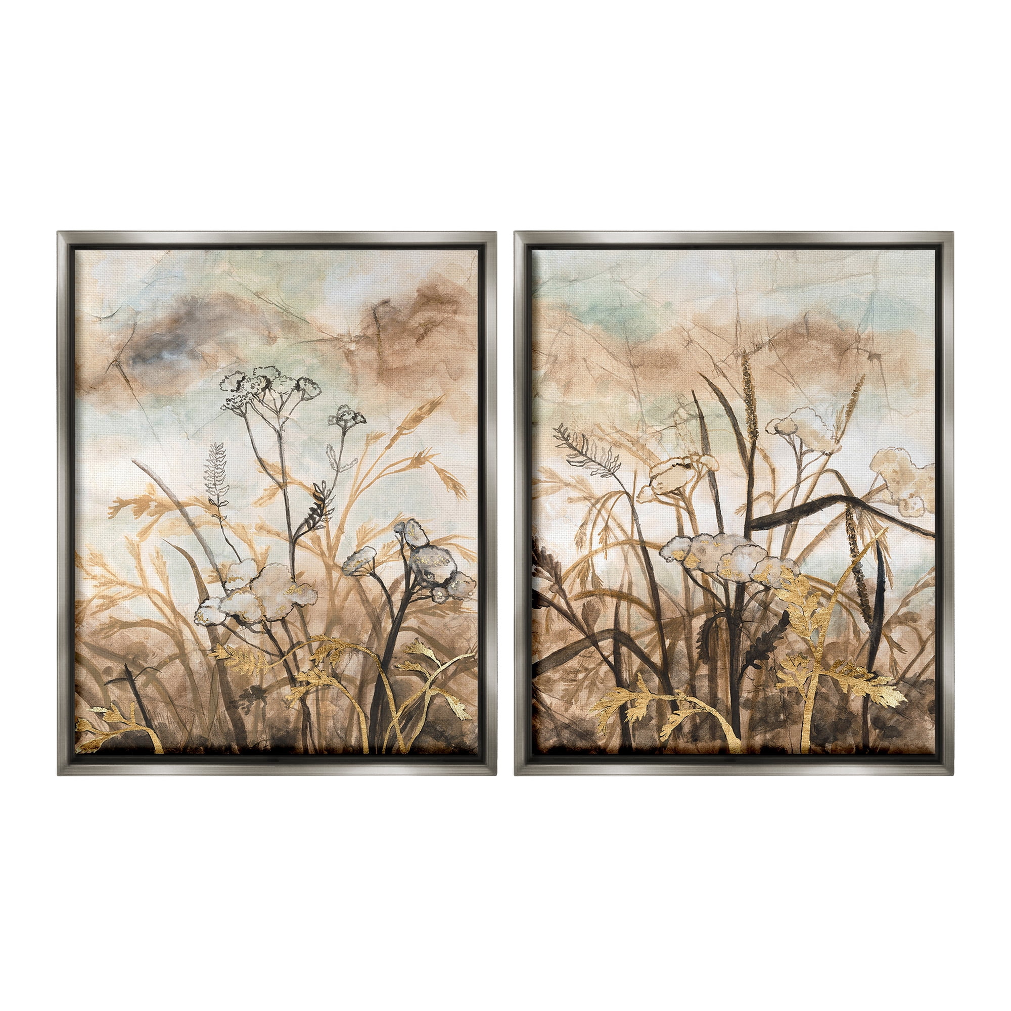 Stupell Industries Abstract Nature Outlines Landscape Painting Gray Floater Framed Canvas Art Print Wall Art, 25 x 31, Set of 2