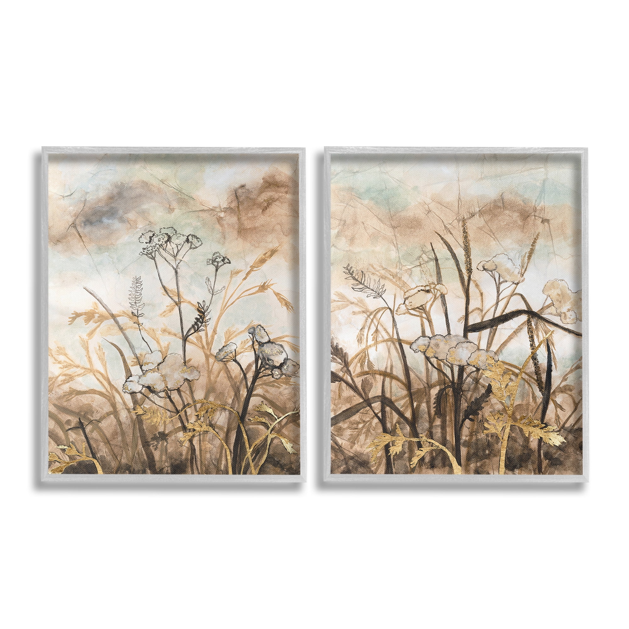 Stupell Industries Abstract Nature Outlines Landscape Painting Gray Framed Art Print Wall Art, 24 x 30, Set of 2