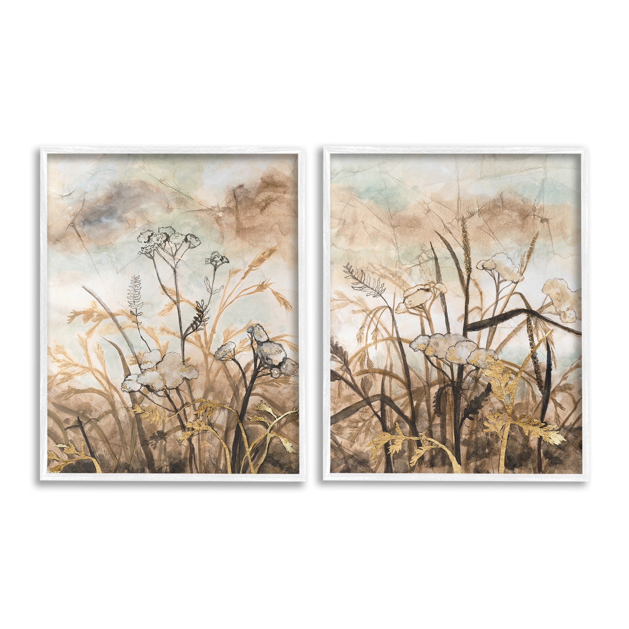 Stupell Industries Abstract Nature Outlines Landscape Painting White Framed Art Print Wall Art, 24 x 30, Set of 2