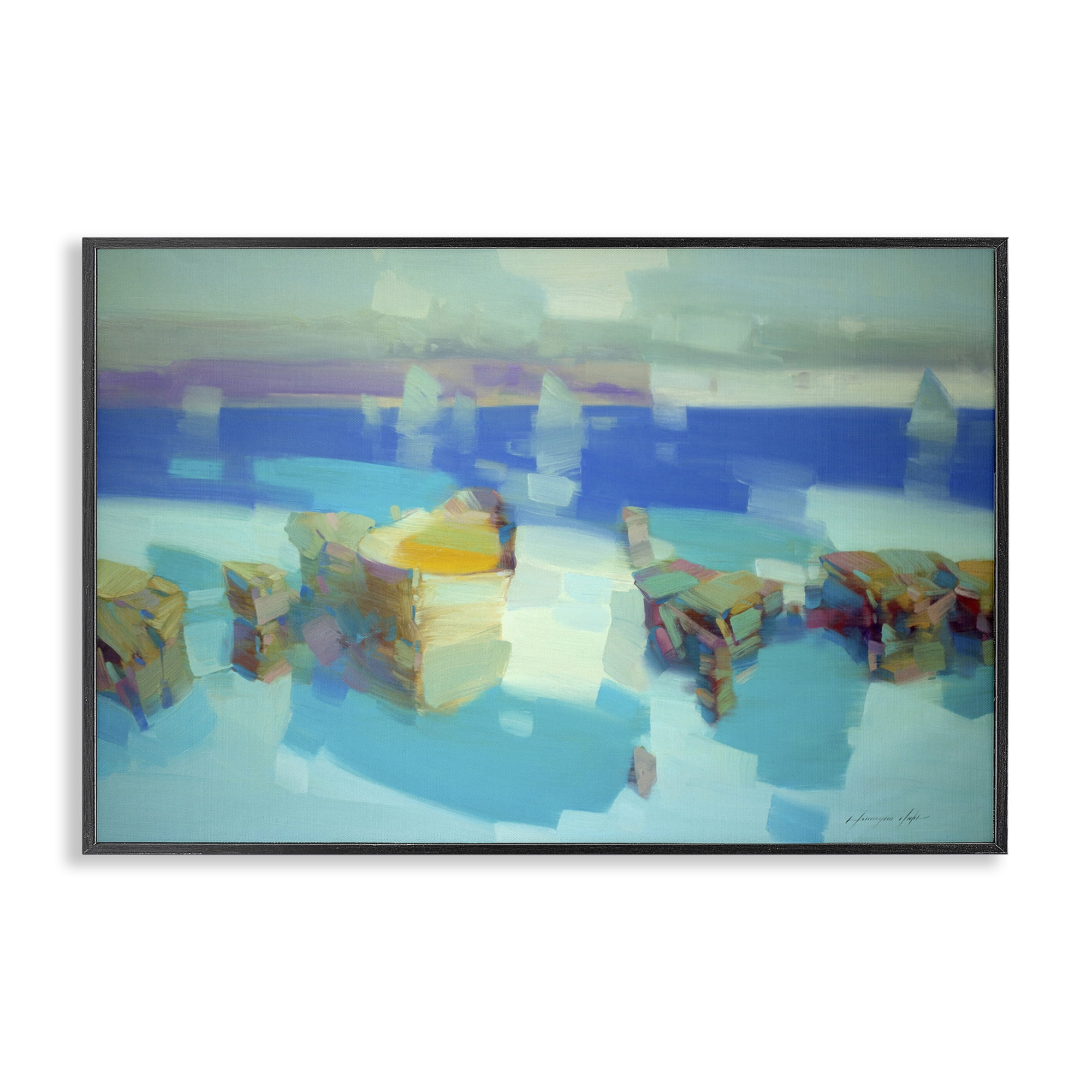 Stupell Industries Abstract Nautical Cliffs Abstract Painting Black Framed Art Print Wall Art, 30 x 20