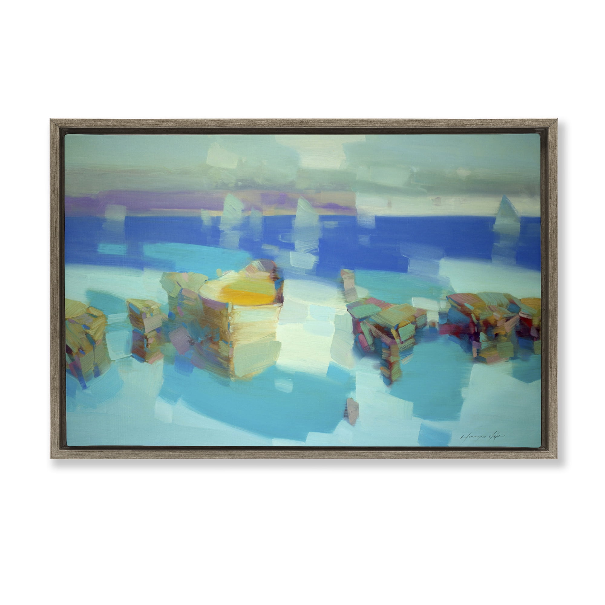 Stupell Industries Abstract Nautical Cliffs Abstract Painting Brown Floater Framed Canvas Art Print Wall Art, 25 x 17