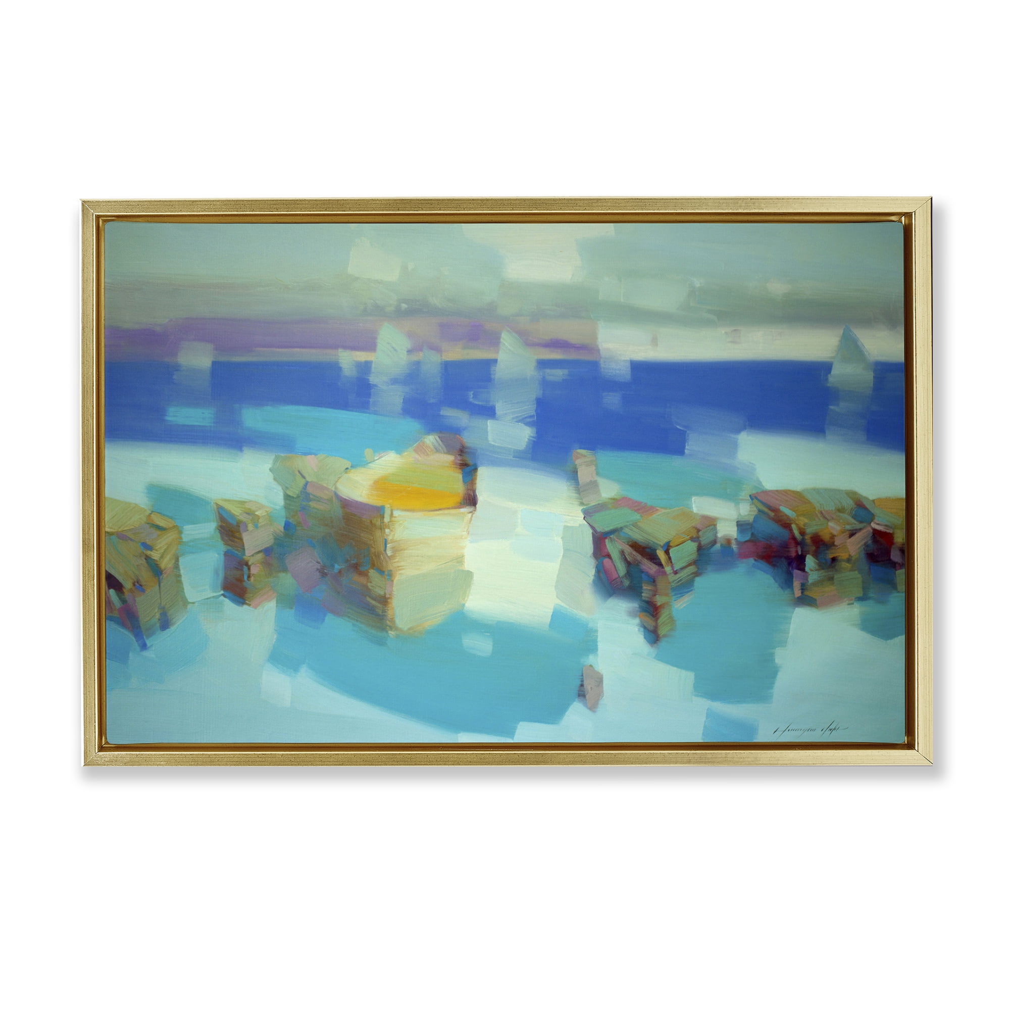 Stupell Industries Abstract Nautical Cliffs Abstract Painting Gold Floater Framed Canvas Art Print Wall Art, 31 x 21