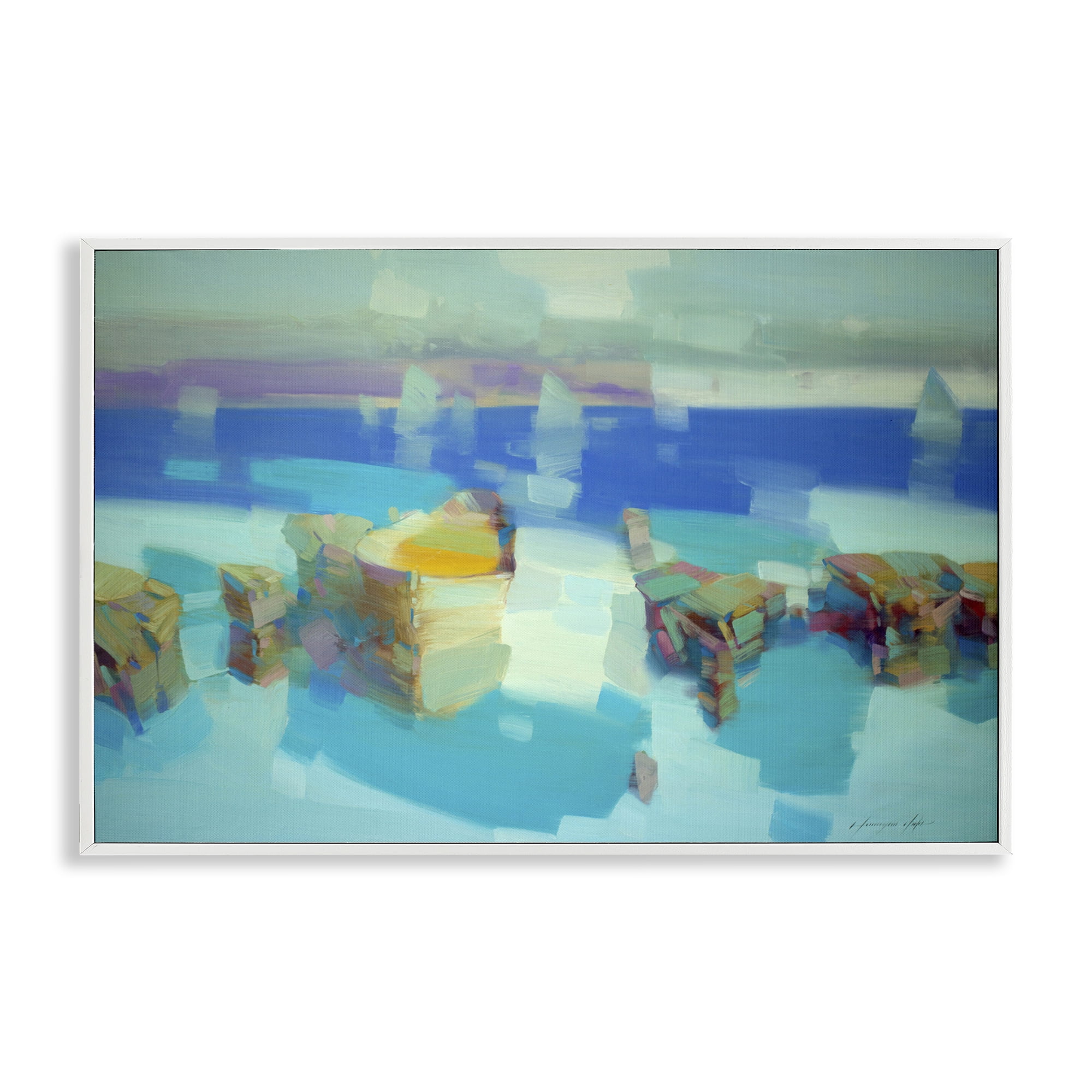 Stupell Industries Abstract Nautical Cliffs Abstract Painting White Framed Art Print Wall Art, 30 x 20