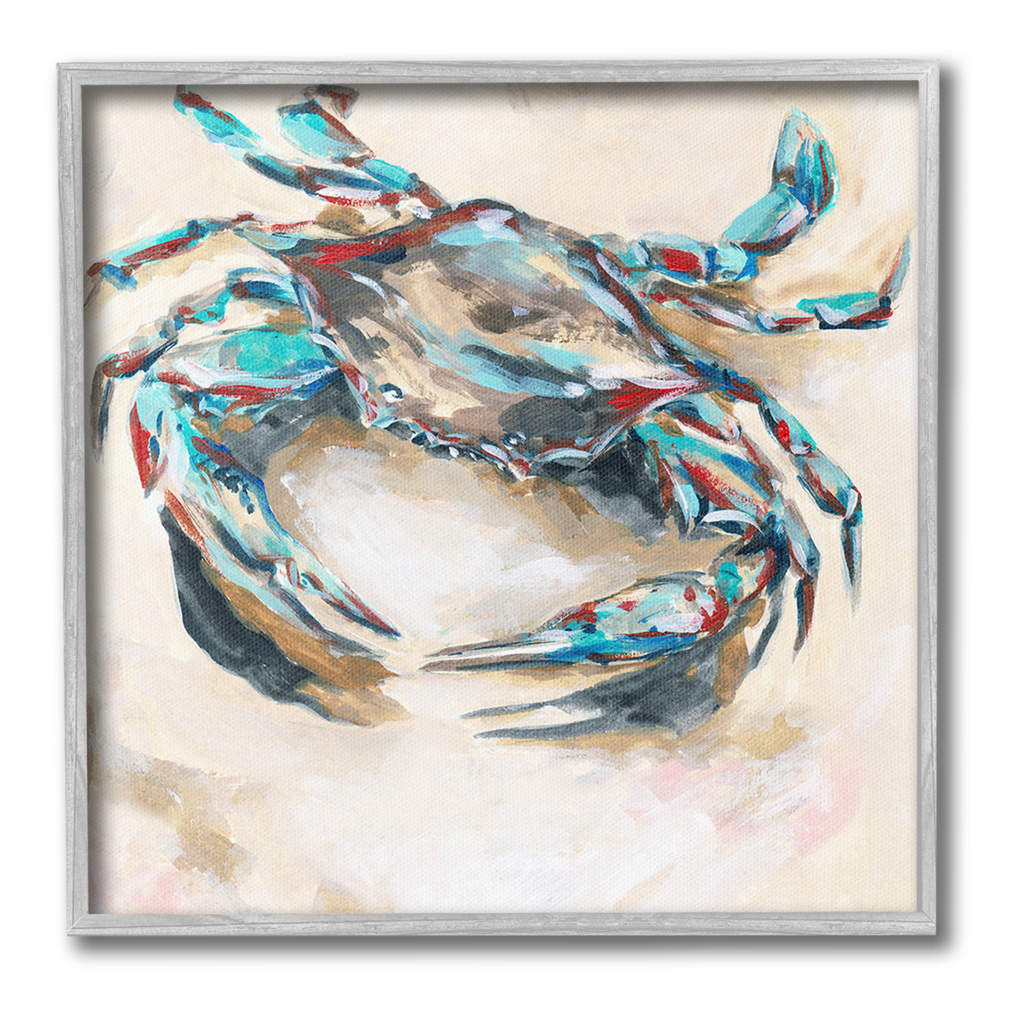 Stupell Industries Abstract Nautical Crab Animals & Insects Painting Gray Framed Art Print Wall Art, 12 x 12