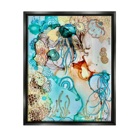 Stupell Industries Abstract Nautical Pattern Abstract Painting Black Floater Framed Canvas Art Print Wall Art, 17 x 21