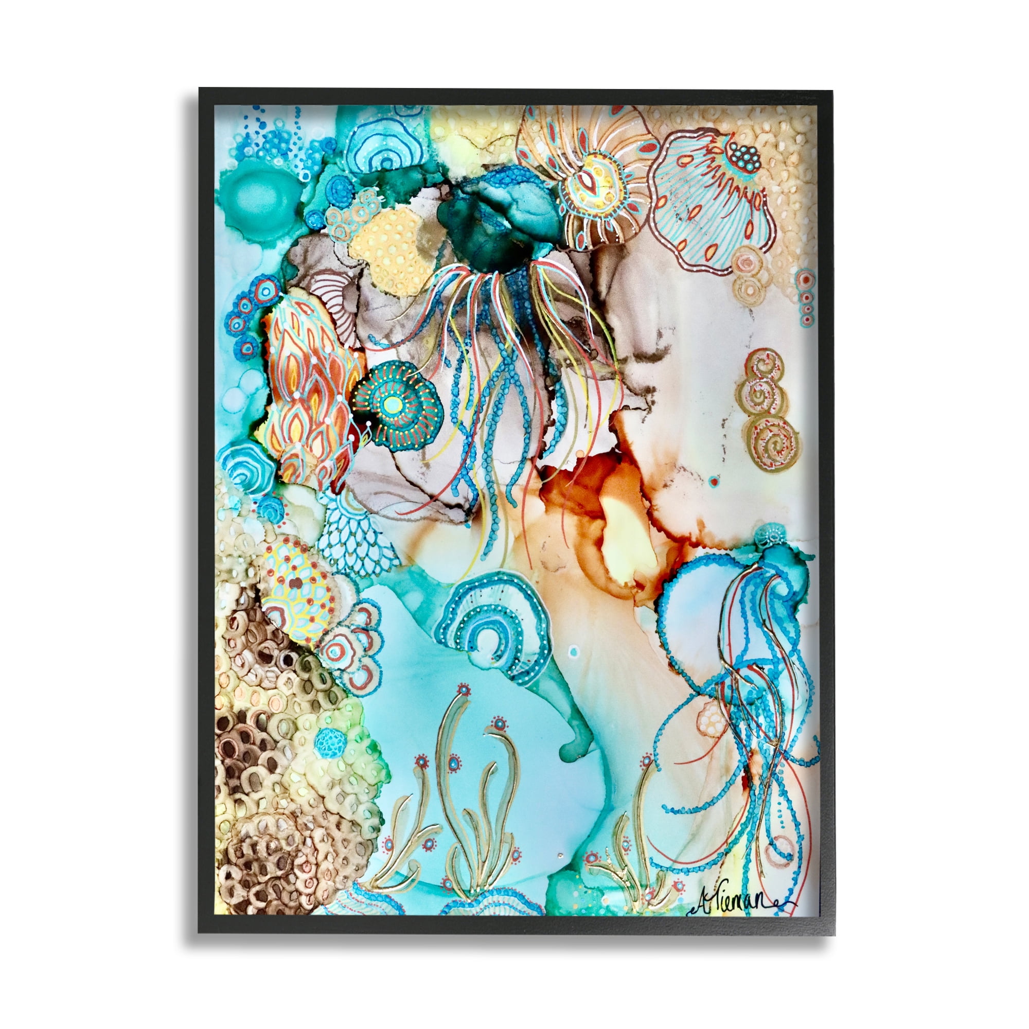 Stupell Industries Abstract Nautical Pattern Abstract Painting Black Framed Art Print Wall Art, 16 x 20