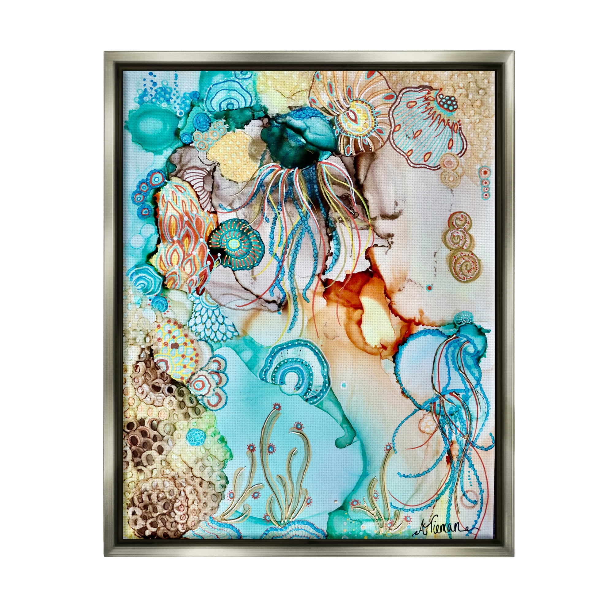 Stupell Industries Abstract Nautical Pattern Abstract Painting Gray Floater Framed Canvas Art Print Wall Art, 17 x 21