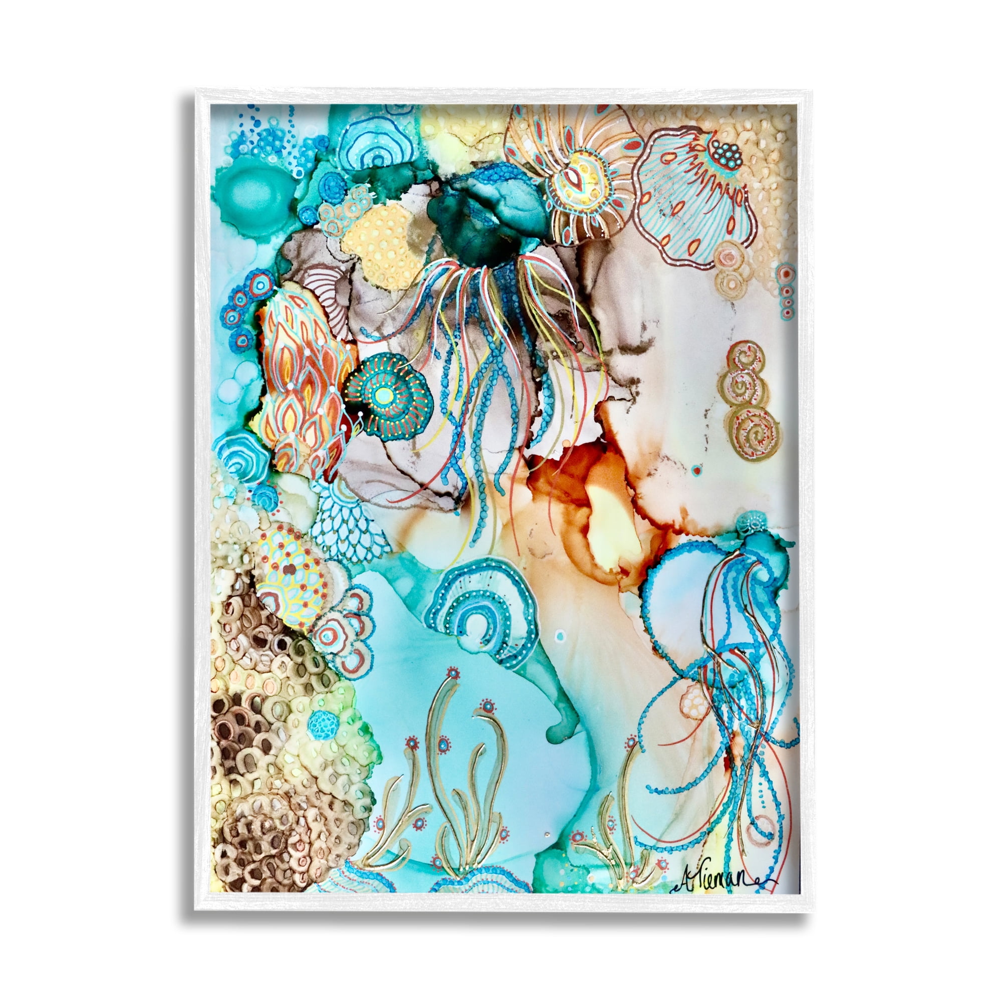 Stupell Industries Abstract Nautical Pattern Abstract Painting White Framed Art Print Wall Art, 16 x 20