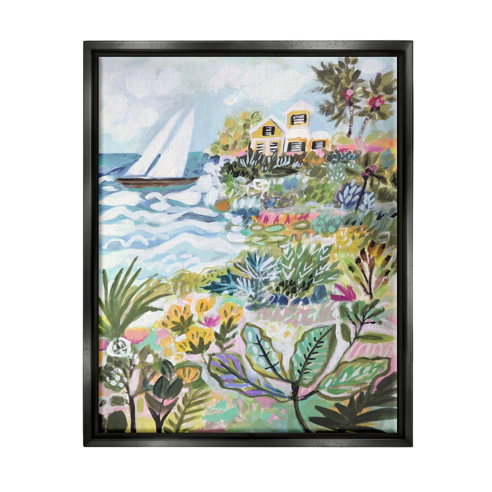 Stupell Industries Abstract Nautical Scene Landscape Painting Black Floater Framed Canvas Art Print Wall Art, 17 x 21