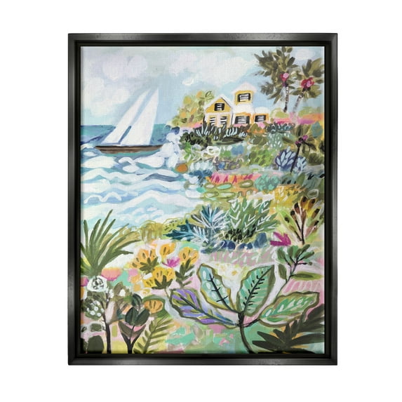 Stupell Industries Abstract Nautical Scene Landscape Painting Black Floater Framed Canvas Art Print Wall Art, 25 x 31