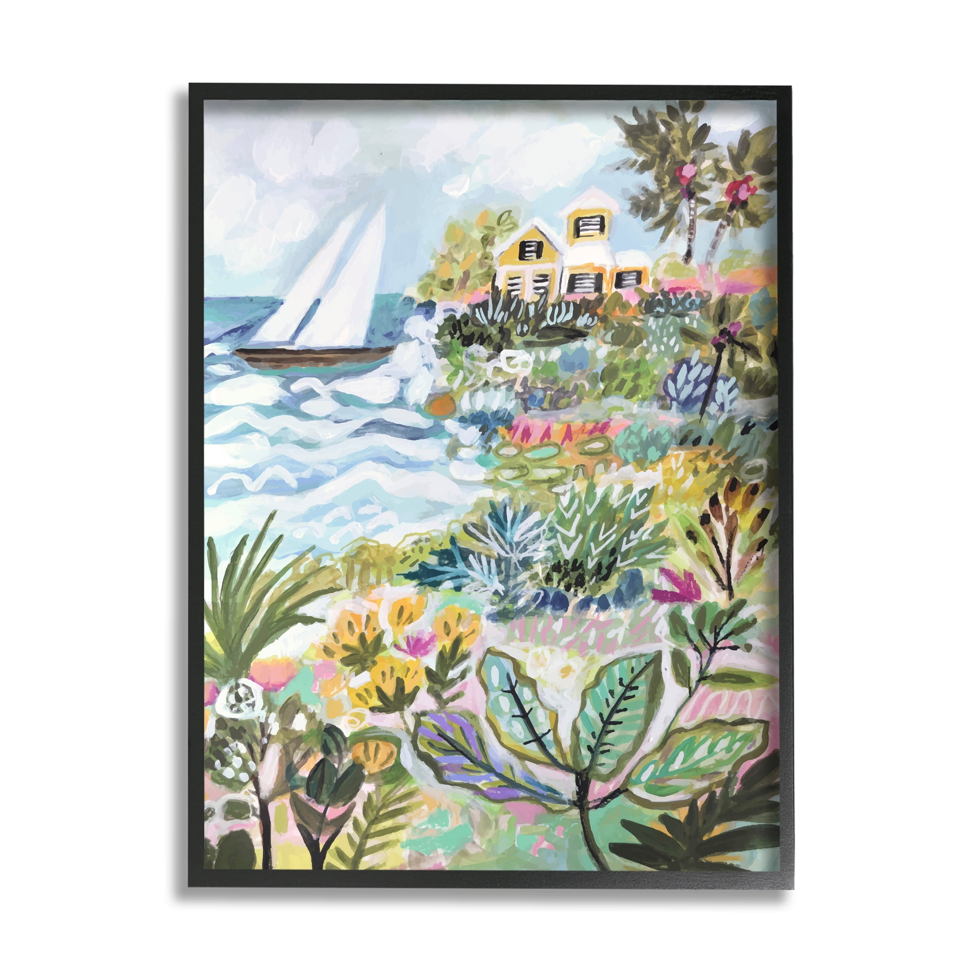 Stupell Industries Abstract Nautical Scene Landscape Painting Black Framed Art Print Wall Art, 11 x 14