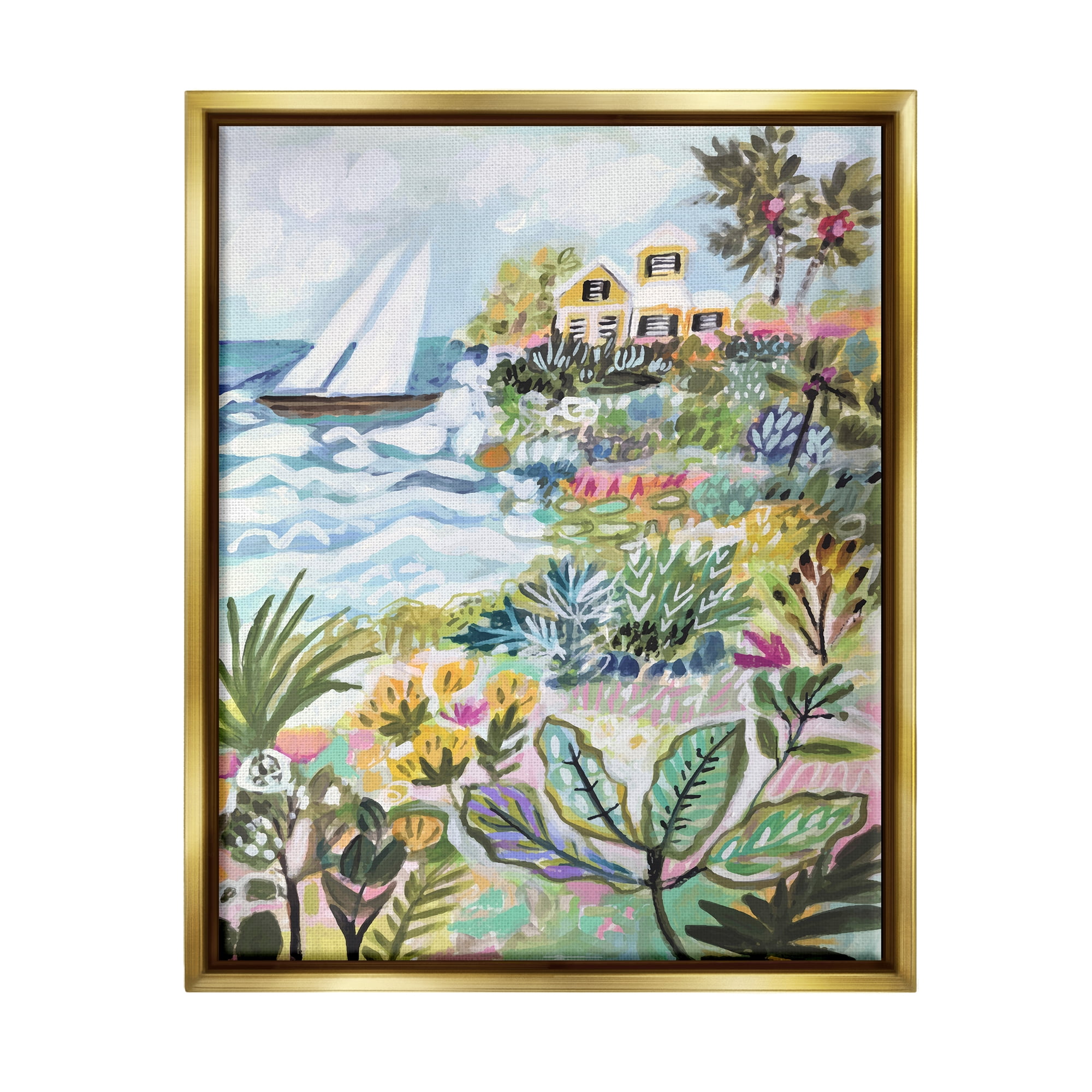 Stupell Industries Abstract Nautical Scene Landscape Painting Gold Floater Framed Canvas Art Print Wall Art, 25 x 31