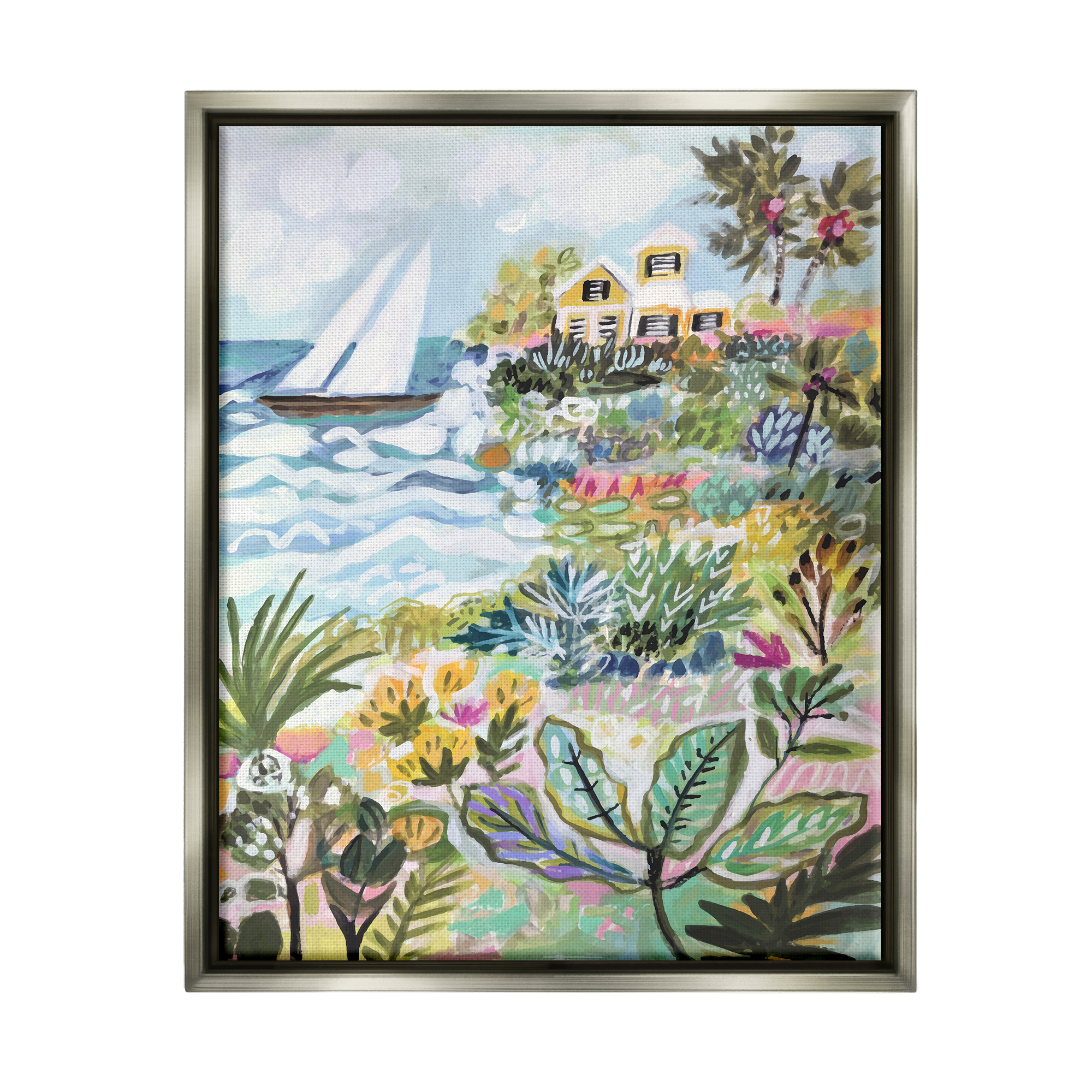 Stupell Industries Abstract Nautical Scene Landscape Painting Gray Floater Framed Canvas Art Print Wall Art, 25 x 31