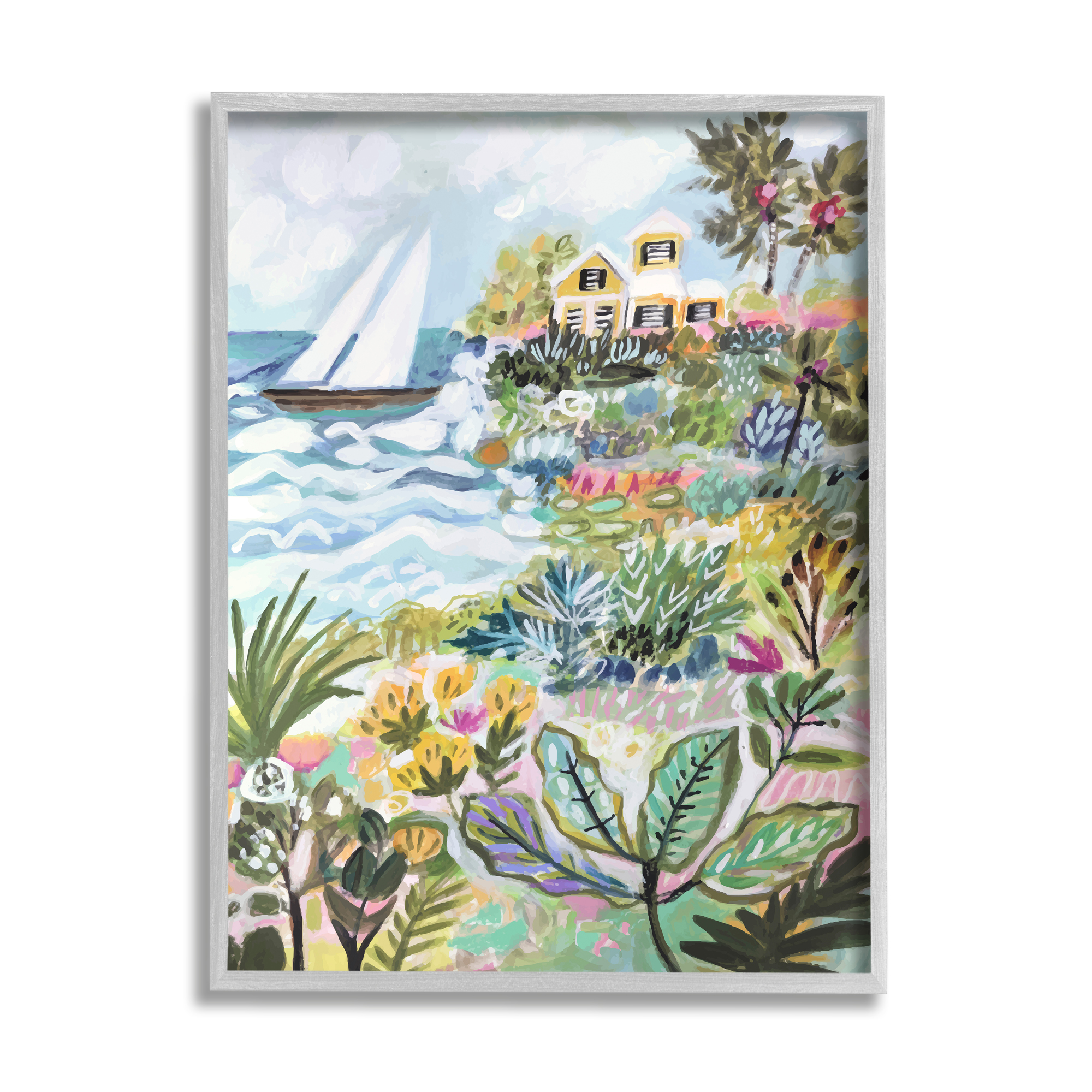 Stupell Industries Abstract Nautical Scene Landscape Painting Gray Framed Art Print Wall Art, 24 x 30