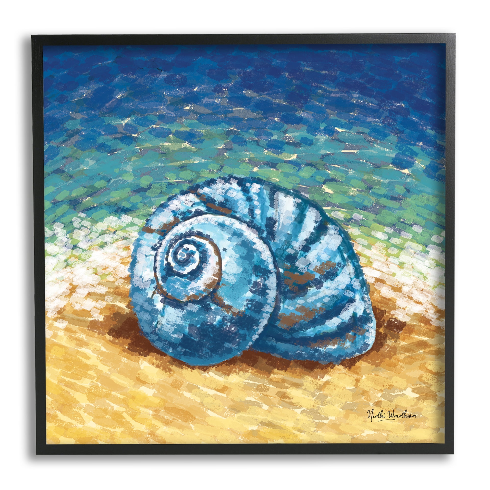 Stupell Industries Abstract Nautilus on Shore Animals & Insects Painting Black Framed Art Print Wall Art, 17 x 17