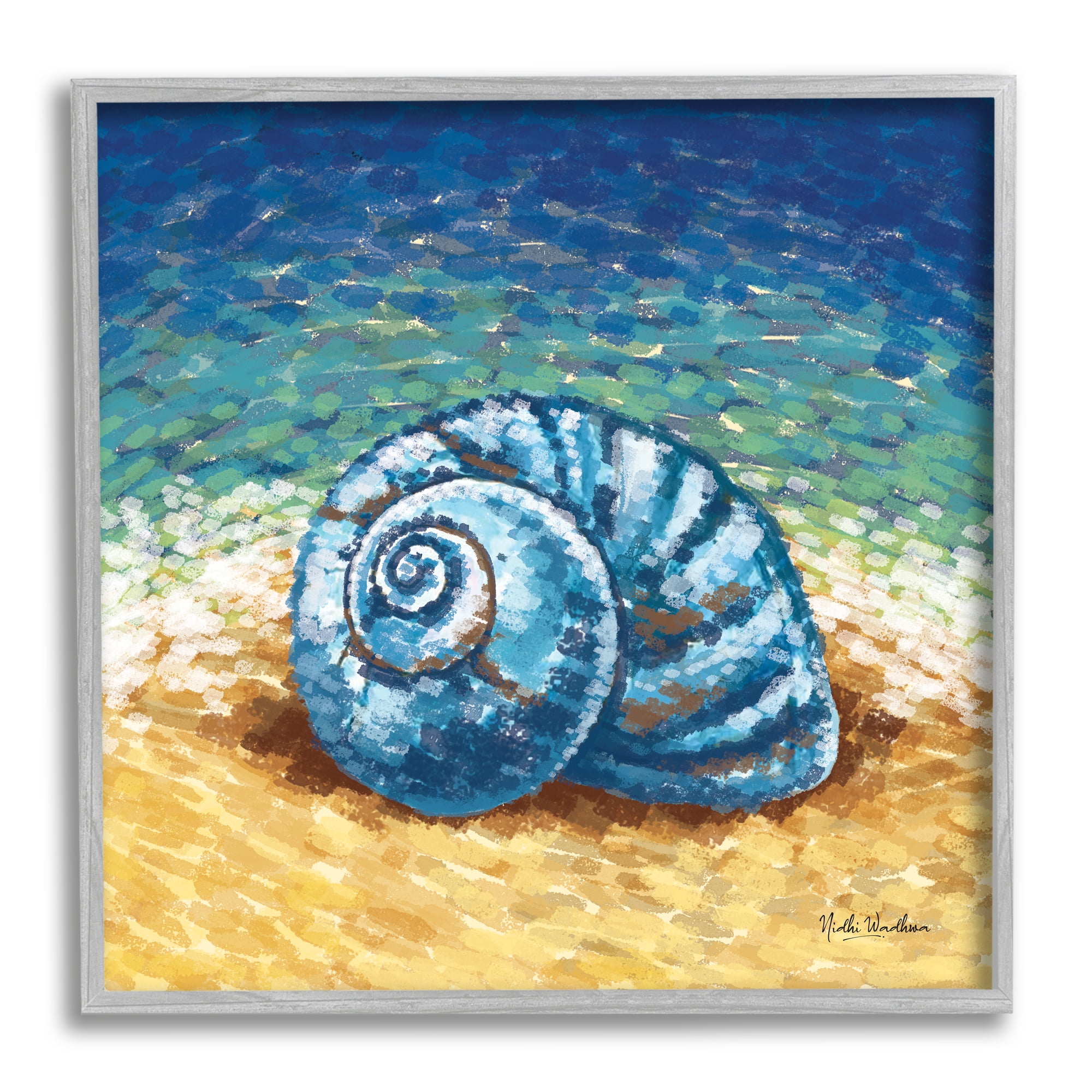 Stupell Industries Abstract Nautilus on Shore Animals & Insects Painting Gray Framed Art Print Wall Art, 24 x 24